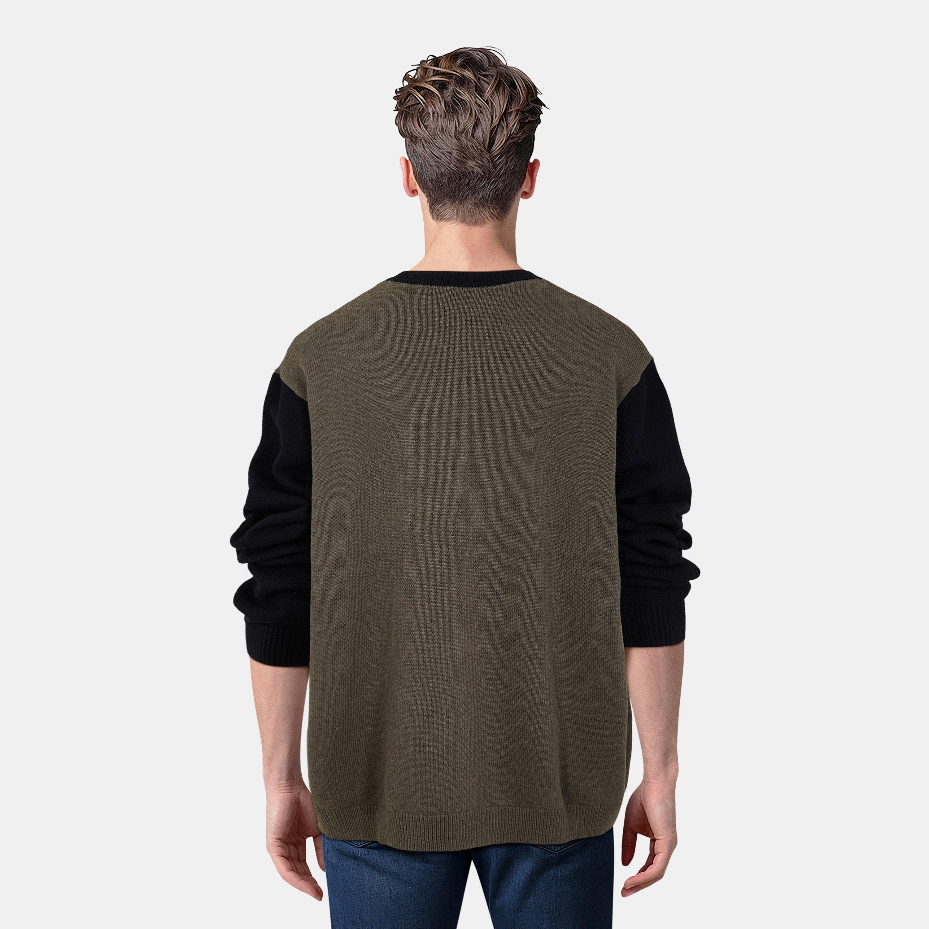 Olive Marl/Jet - Lyle and Scott - Block Crew Neck Sweater - 4