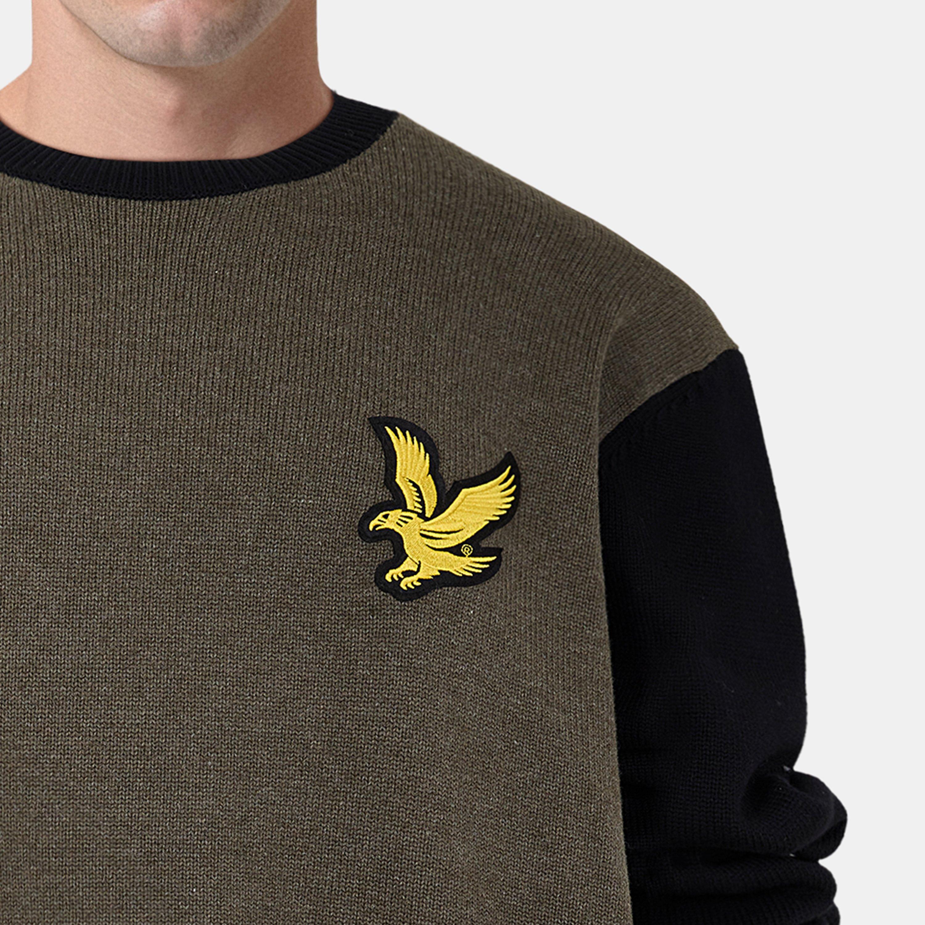 Olive Marl/Jet - Lyle and Scott - Block Crew Neck Sweater - 5
