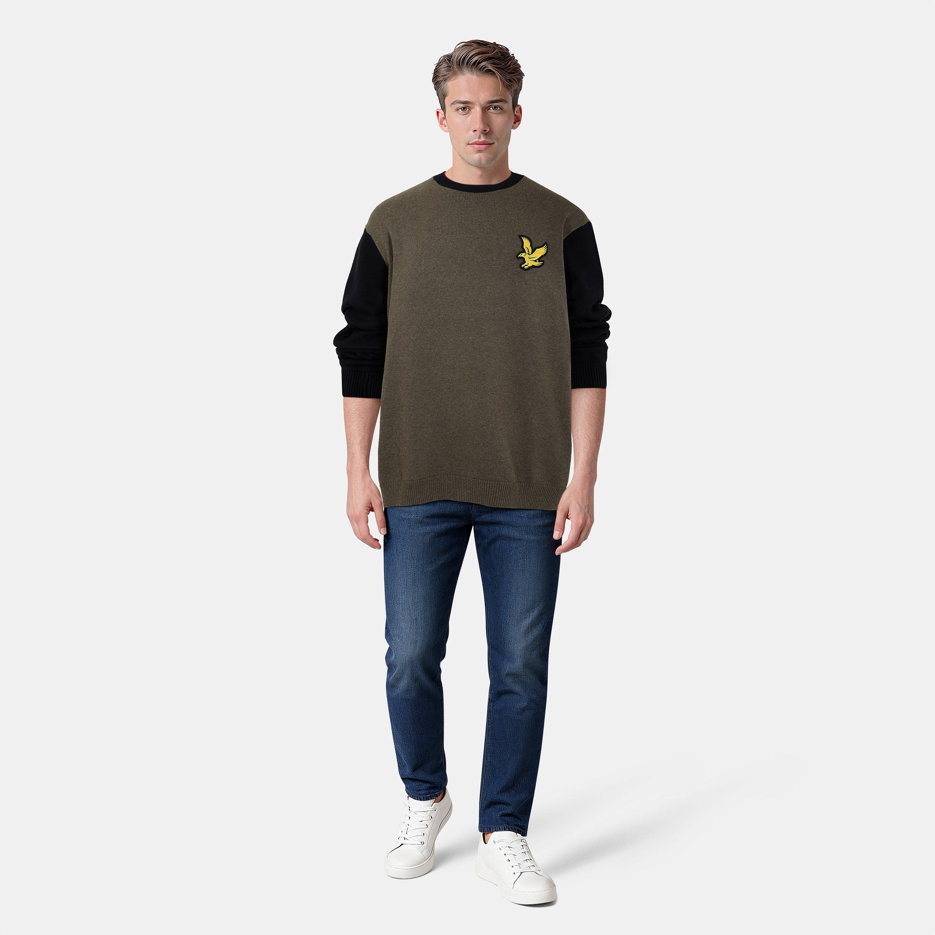 Olive Marl/Jet - Lyle and Scott - Block Crew Neck Sweater - 6