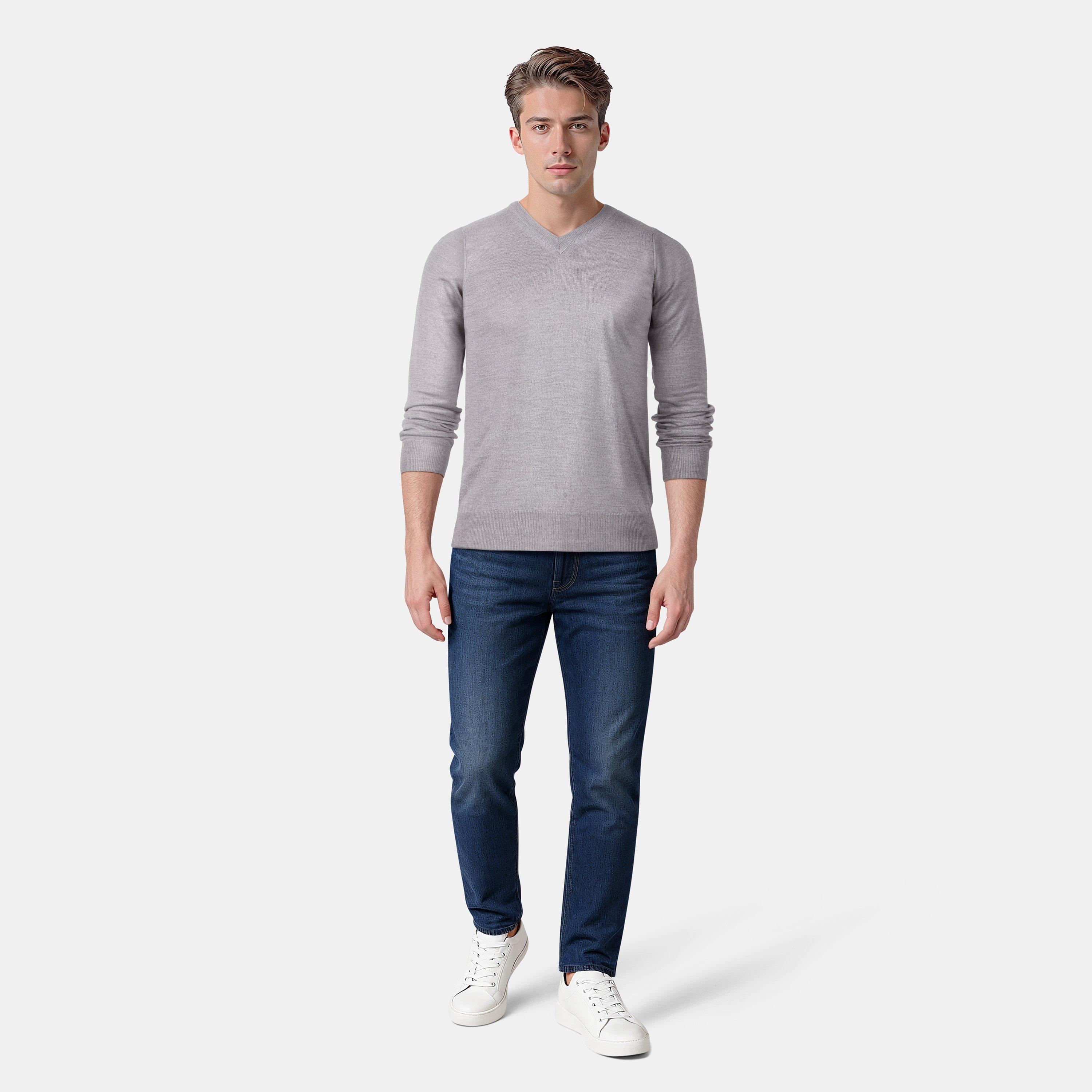 Grey Melange - Lyle and Scott - Merrick V-Neck Jumper - 6