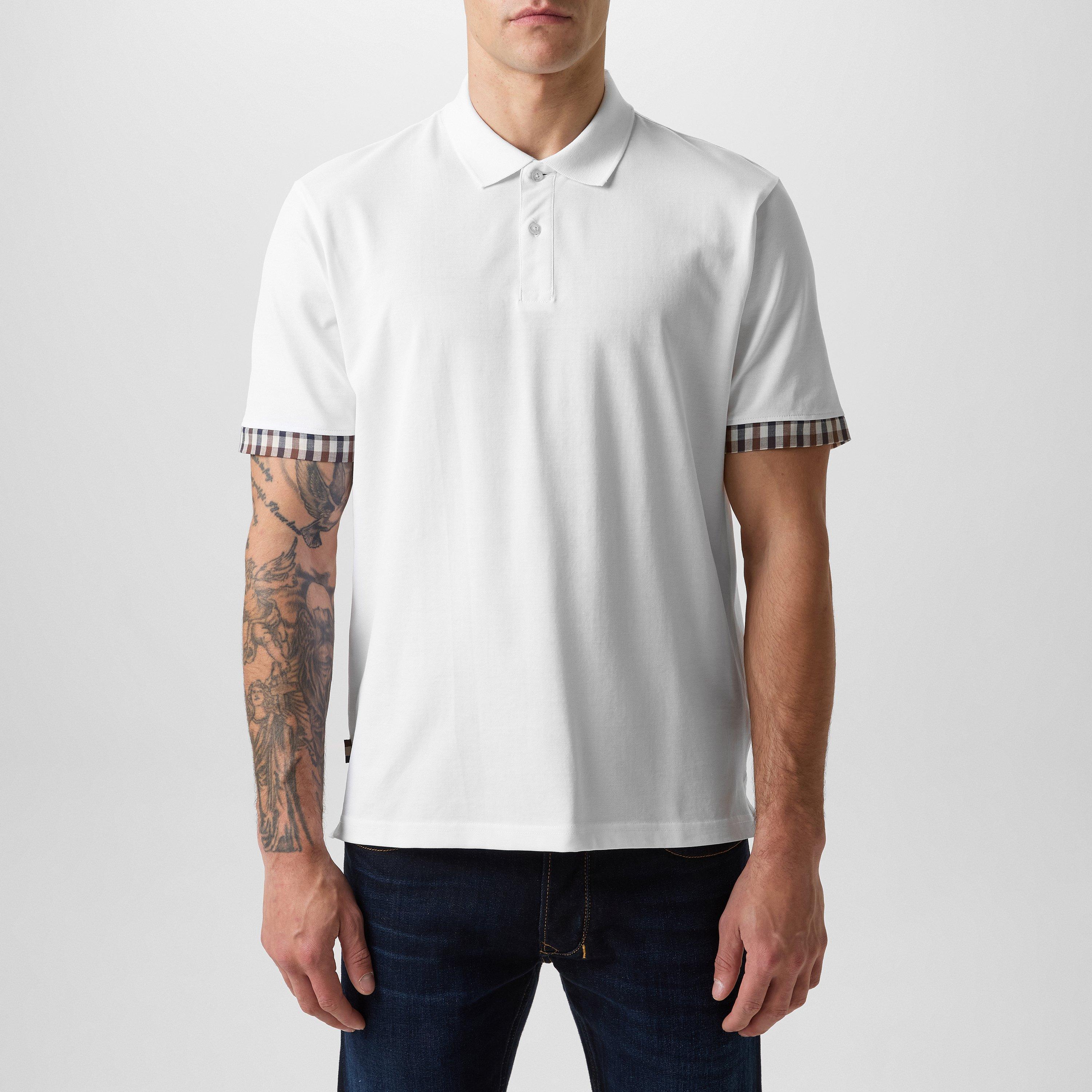 White - Aquascutum - Check Trim Polo Shirt - 3