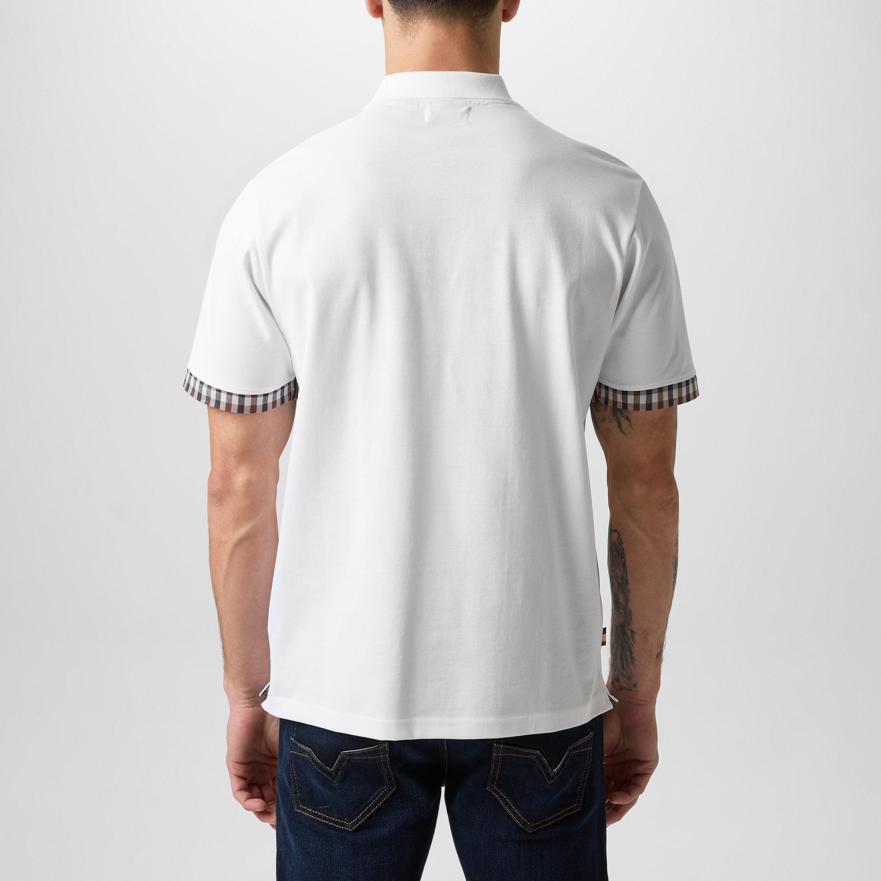 White - Aquascutum - Check Trim Polo Shirt - 4