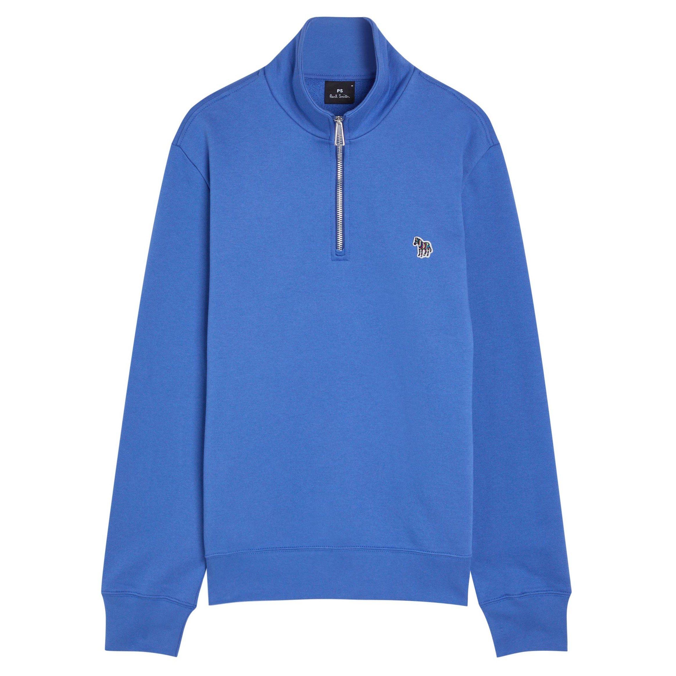 BLUE - PS Paul Smith - Men's Zebra Logo 1/4 Zip Cotton Sweatshirt - 1