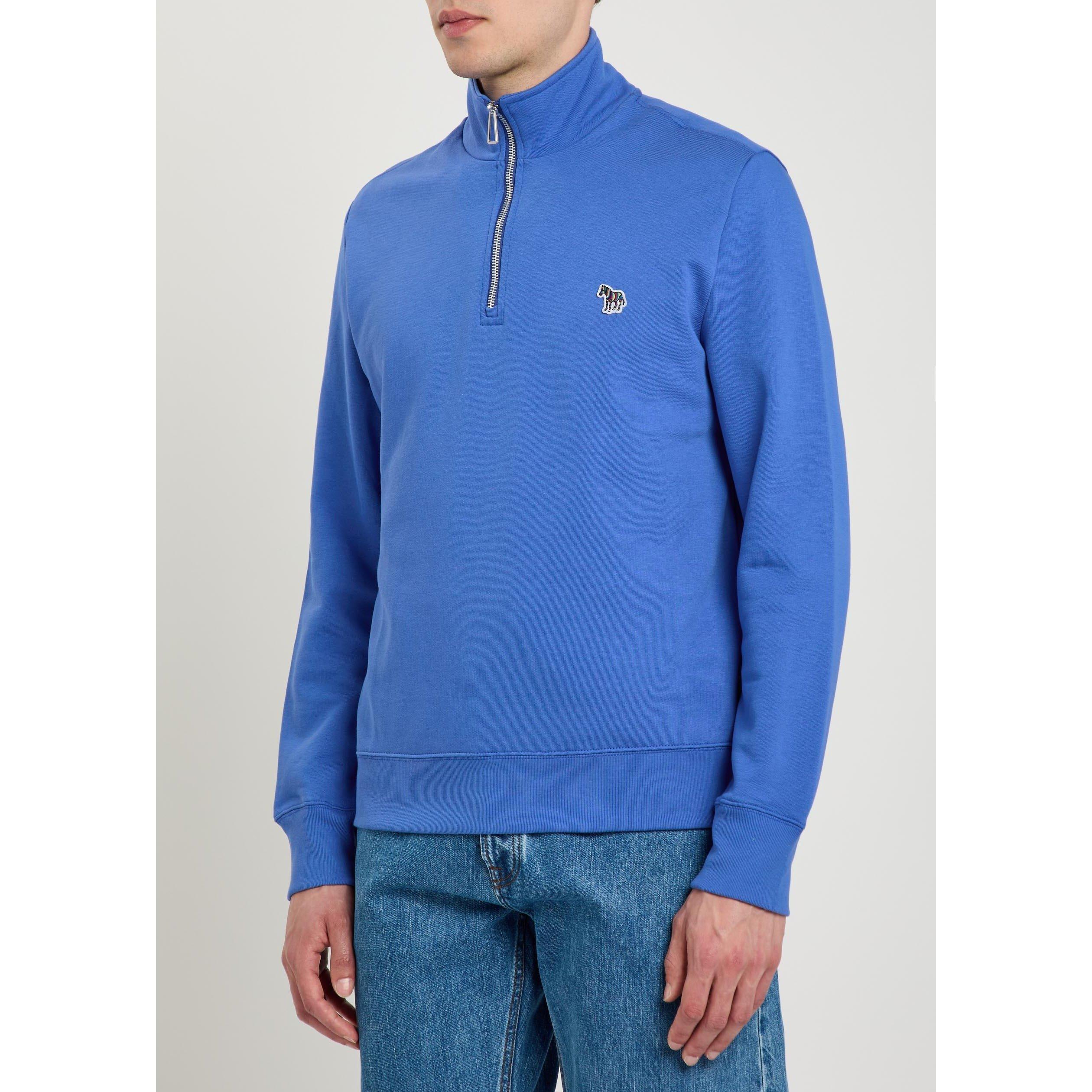 BLUE - PS Paul Smith - Men's Zebra Logo 1/4 Zip Cotton Sweatshirt - 2
