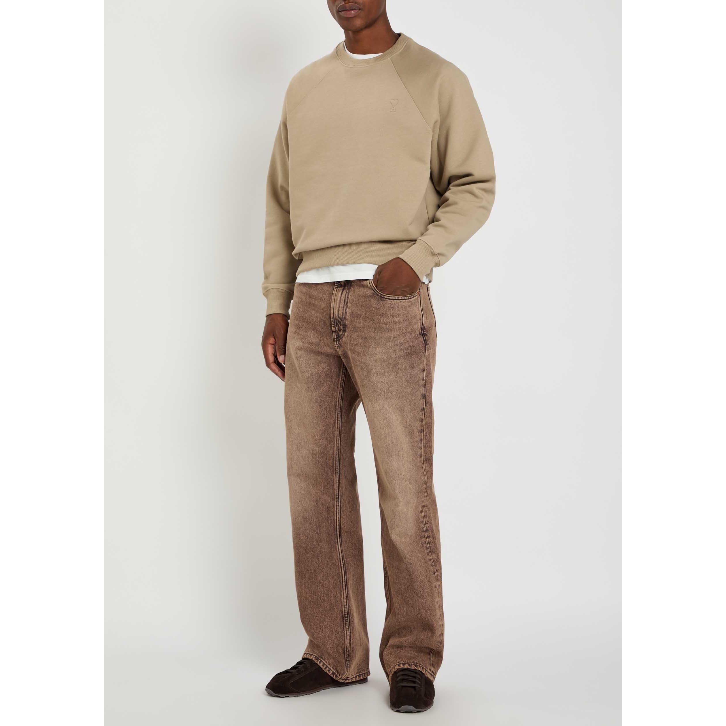 BEIGE - AMI Paris - Men's ADC Tonal Embroidered Crew-Neck Sweatshirt - 5