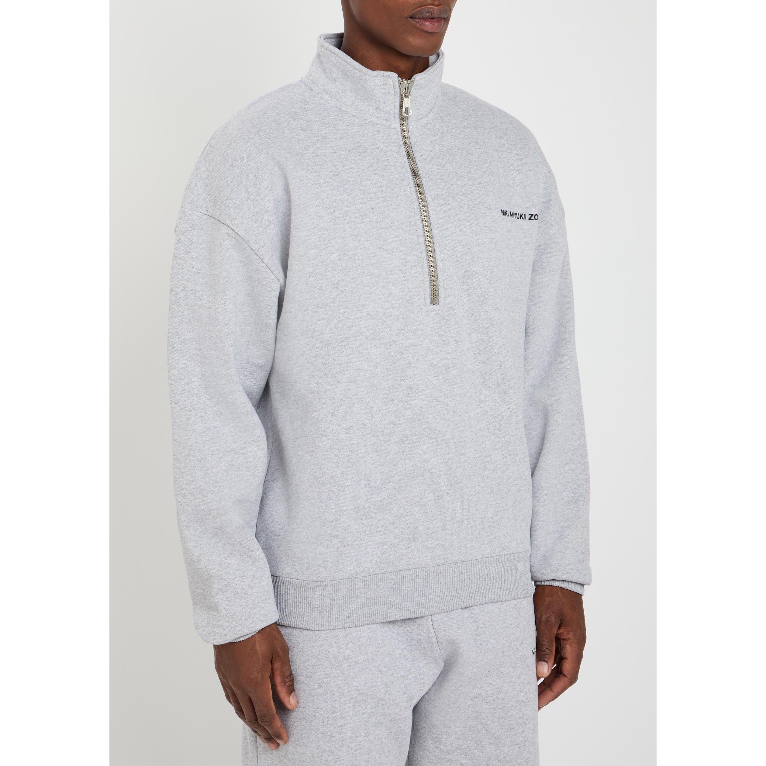GREY - MKI MIYUKI ZOKU - Men's Uniform Quarter-Zip Cotton Sweatshirt - 2