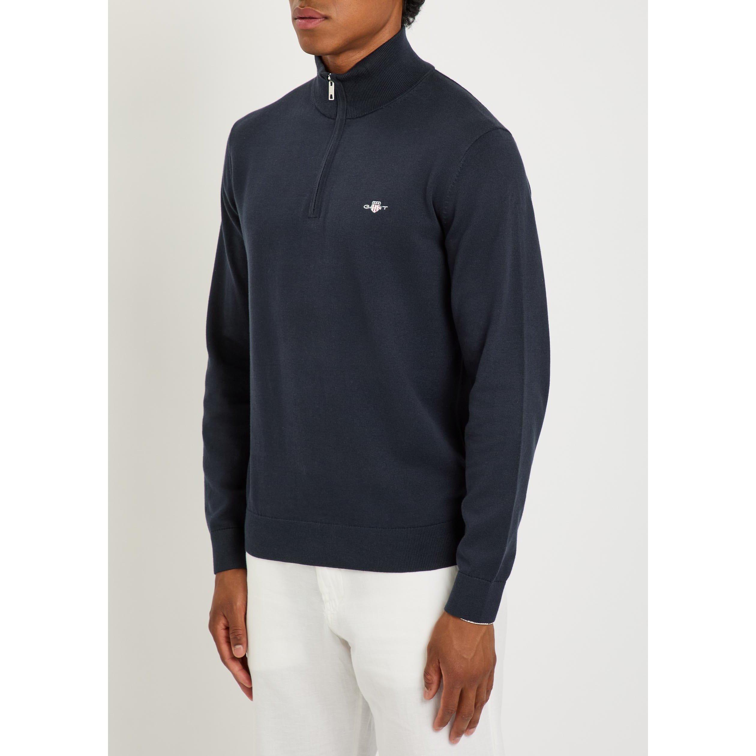 NAVY - Gant - Men's Cotton 1/4-Zip Sweatshirt - 2
