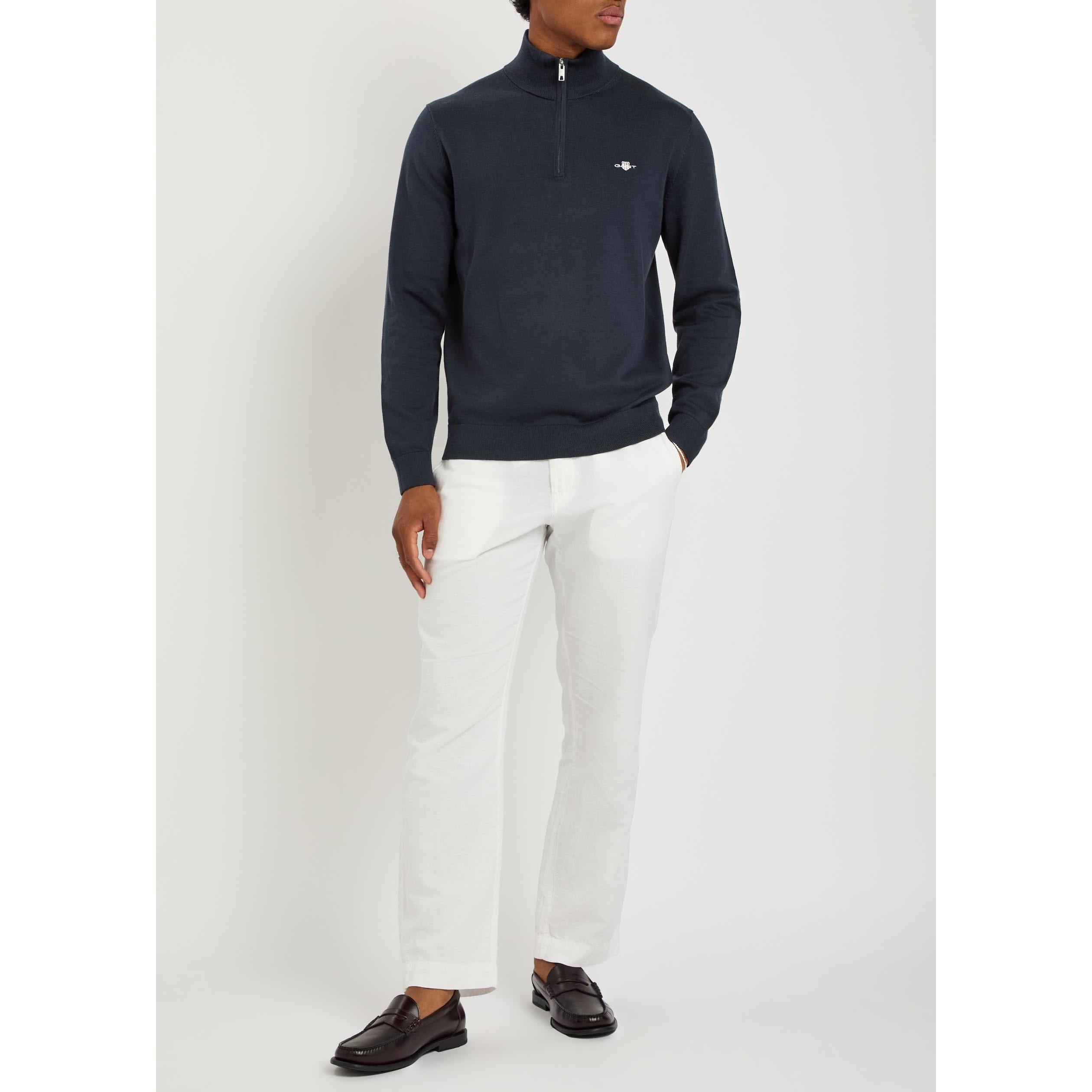 NAVY - Gant - Men's Cotton 1/4-Zip Sweatshirt - 5