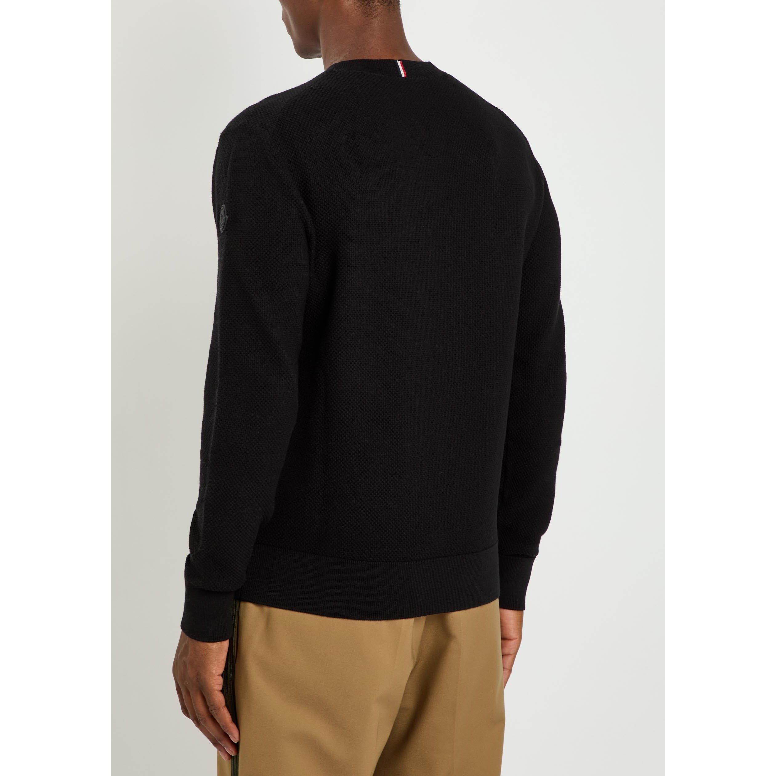 BLACK - Moncler - Men's Cotton Crew-Neck Slim-Fit Sweatshirt - 3