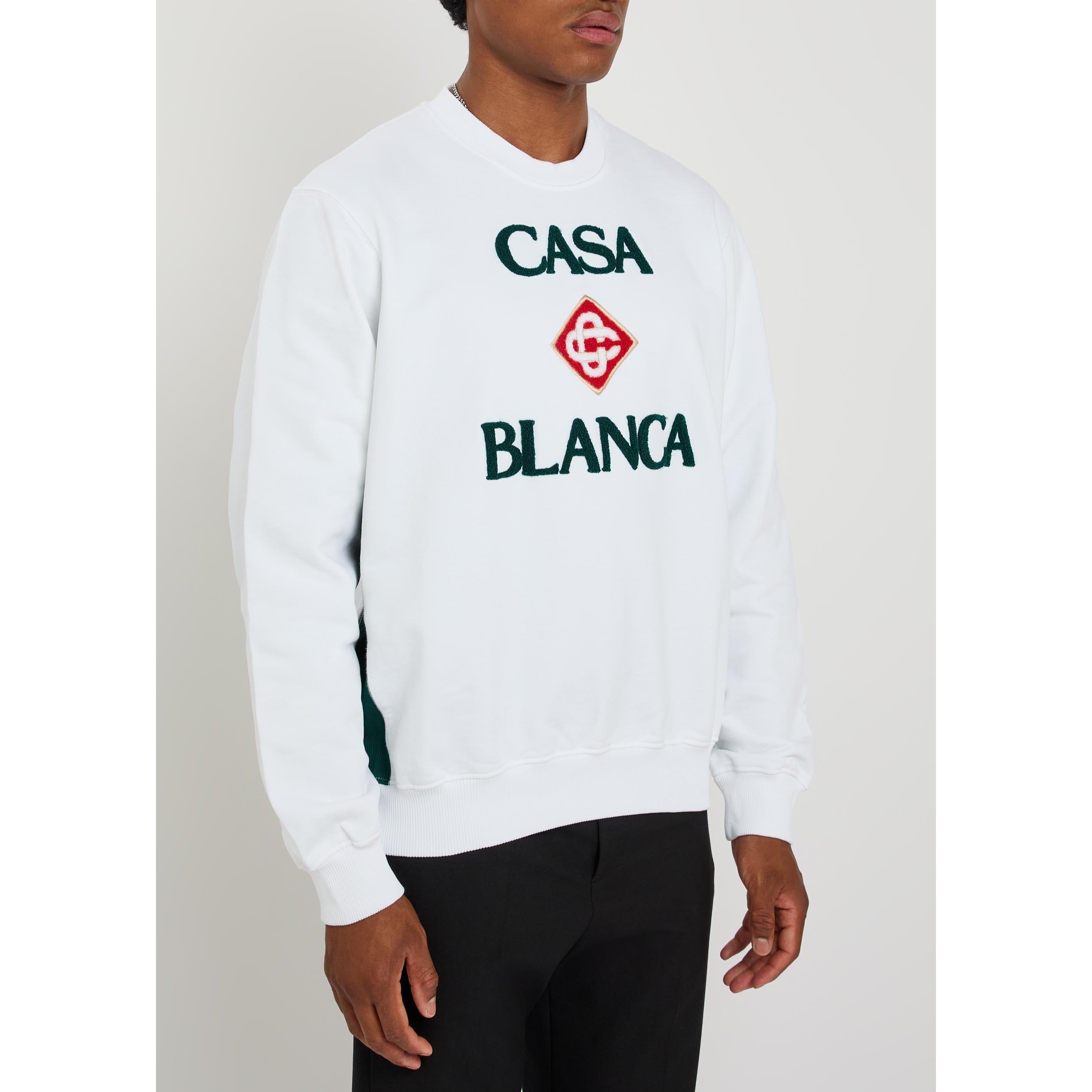 WHITE - Casablanca - Men's Casa Stacked Logo Crew Cotton Sweatshirt - 2