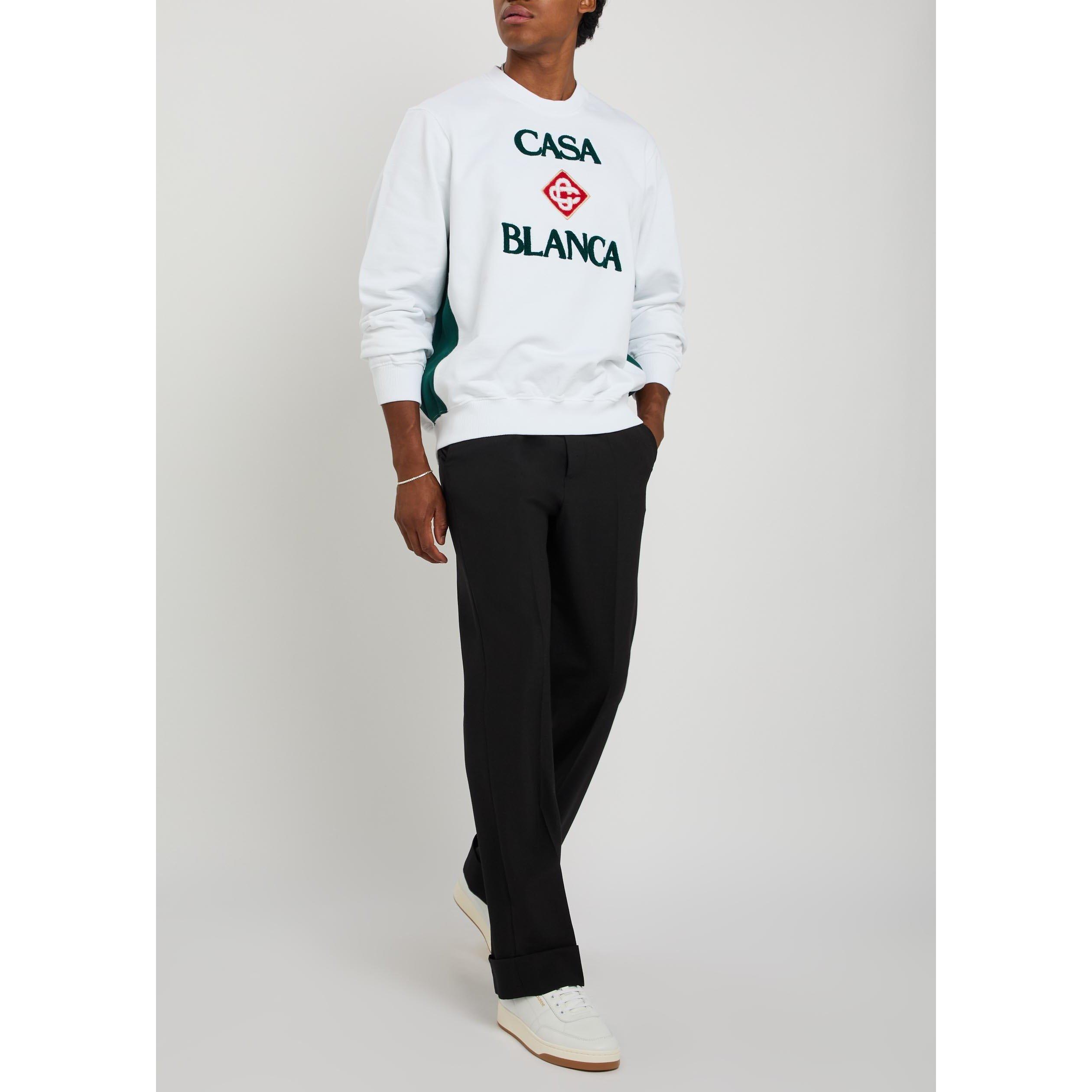 WHITE - Casablanca - Men's Casa Stacked Logo Crew Cotton Sweatshirt - 5