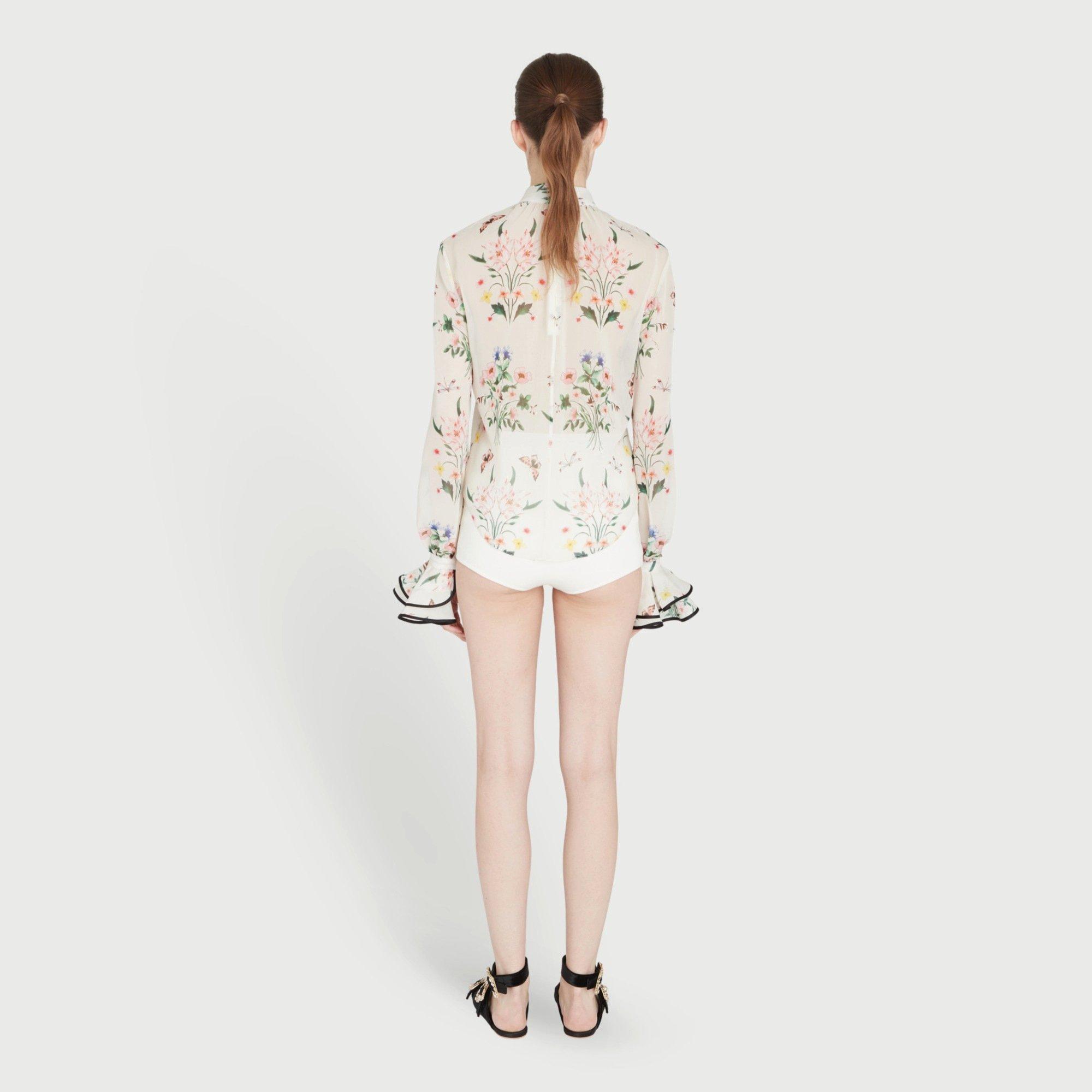 Ivory/Red - Giambattista Valli - Women's Georget Long-Sleeve Blouse - 2