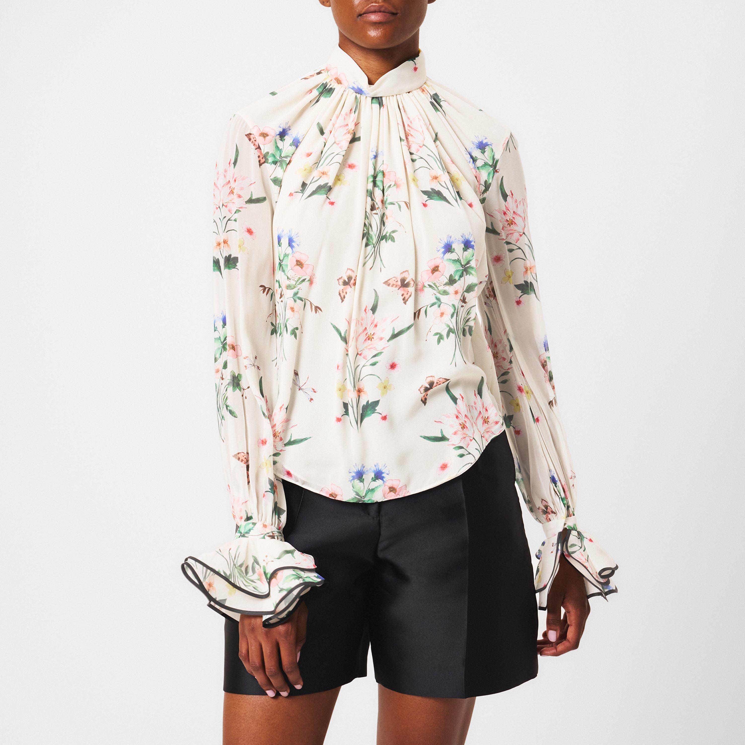 Ivory/Red - Giambattista Valli - Women's Georget Long-Sleeve Blouse - 3