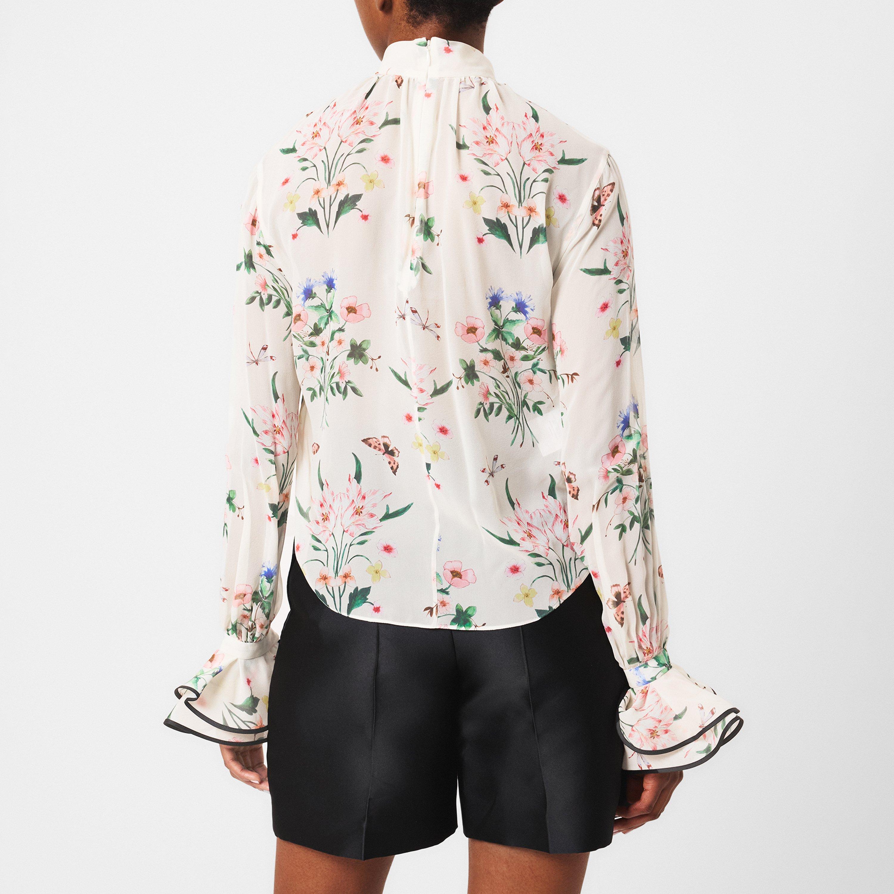 Ivory/Red - Giambattista Valli - Women's Georget Long-Sleeve Blouse - 4