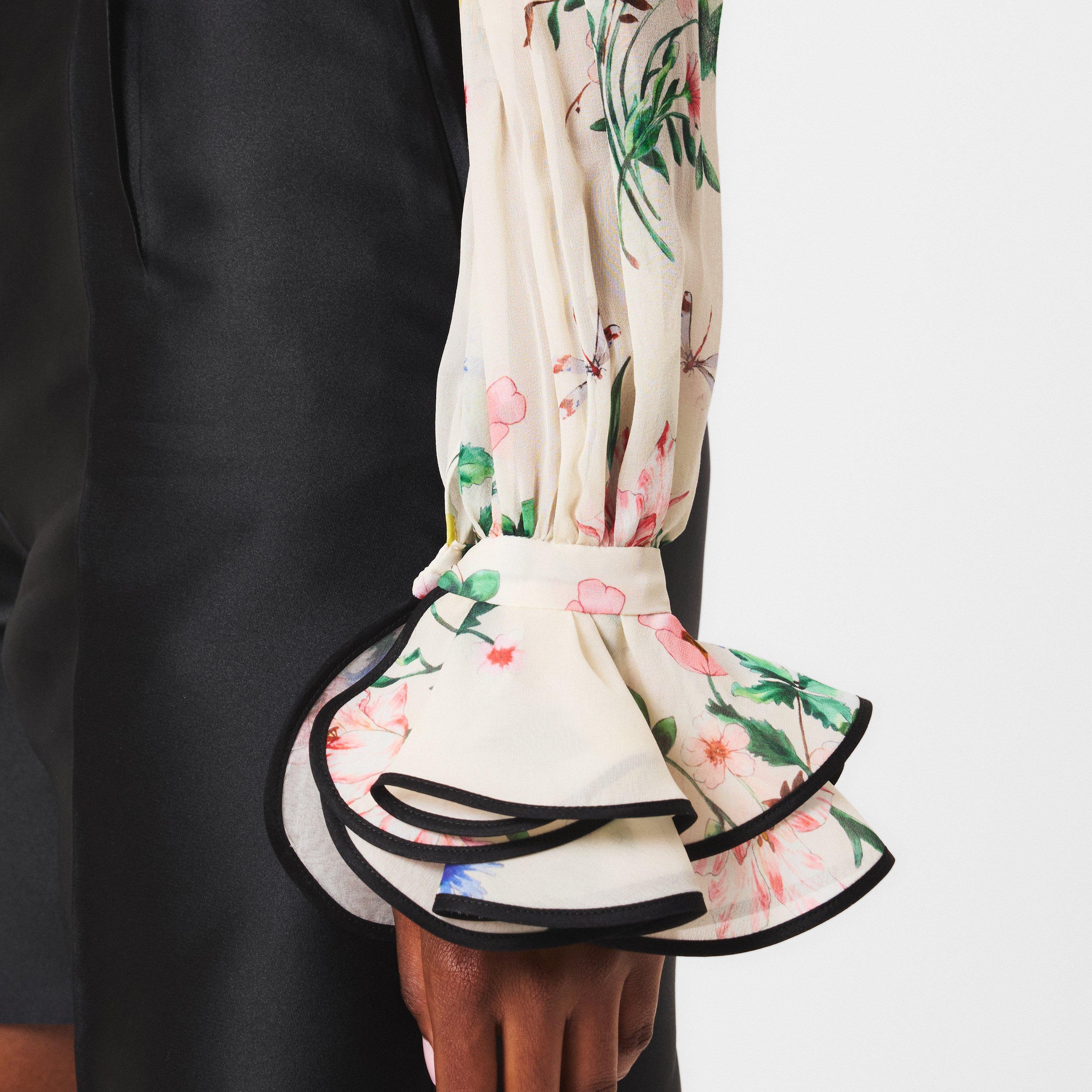 Ivory/Red - Giambattista Valli - Women's Georget Long-Sleeve Blouse - 5