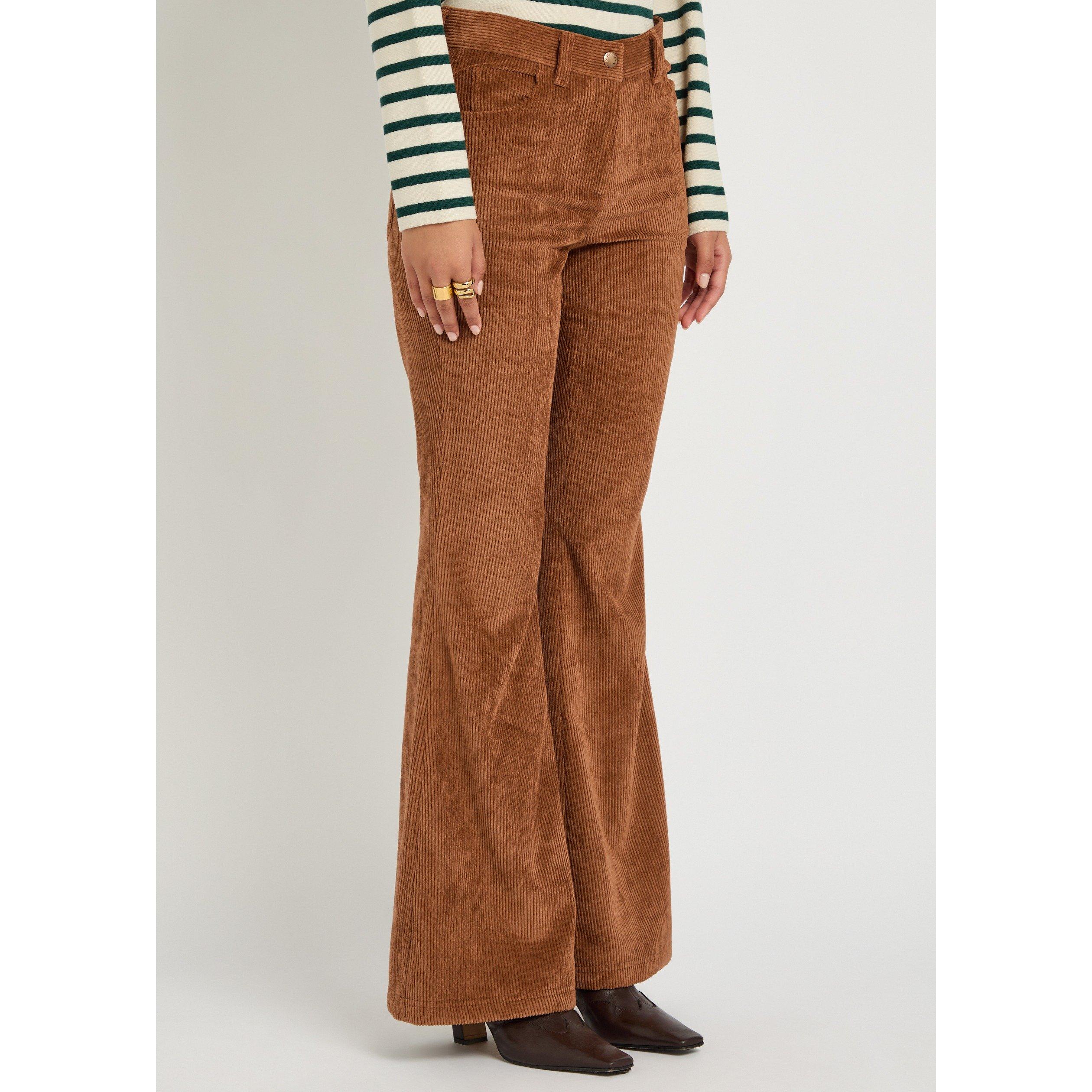 BROWN - Moncler - Women's Flared High-Waisted Corduroy Trousers - 2