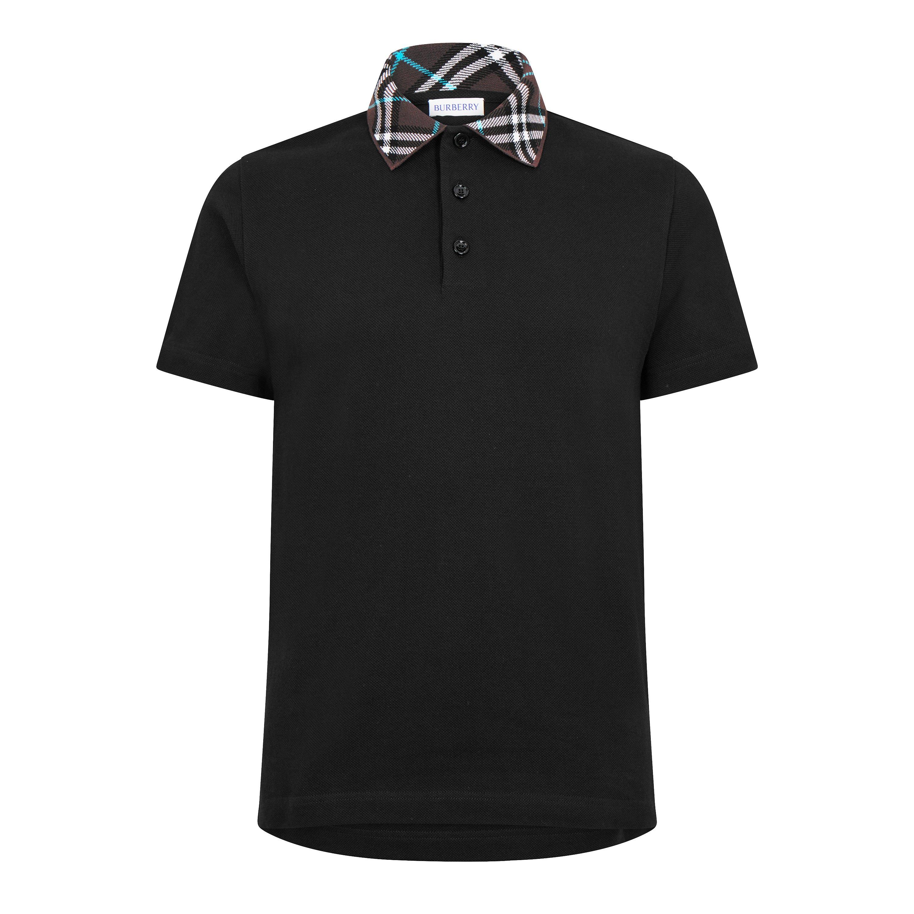 Black - Burberry - Check Collar Polo Shirt - 5