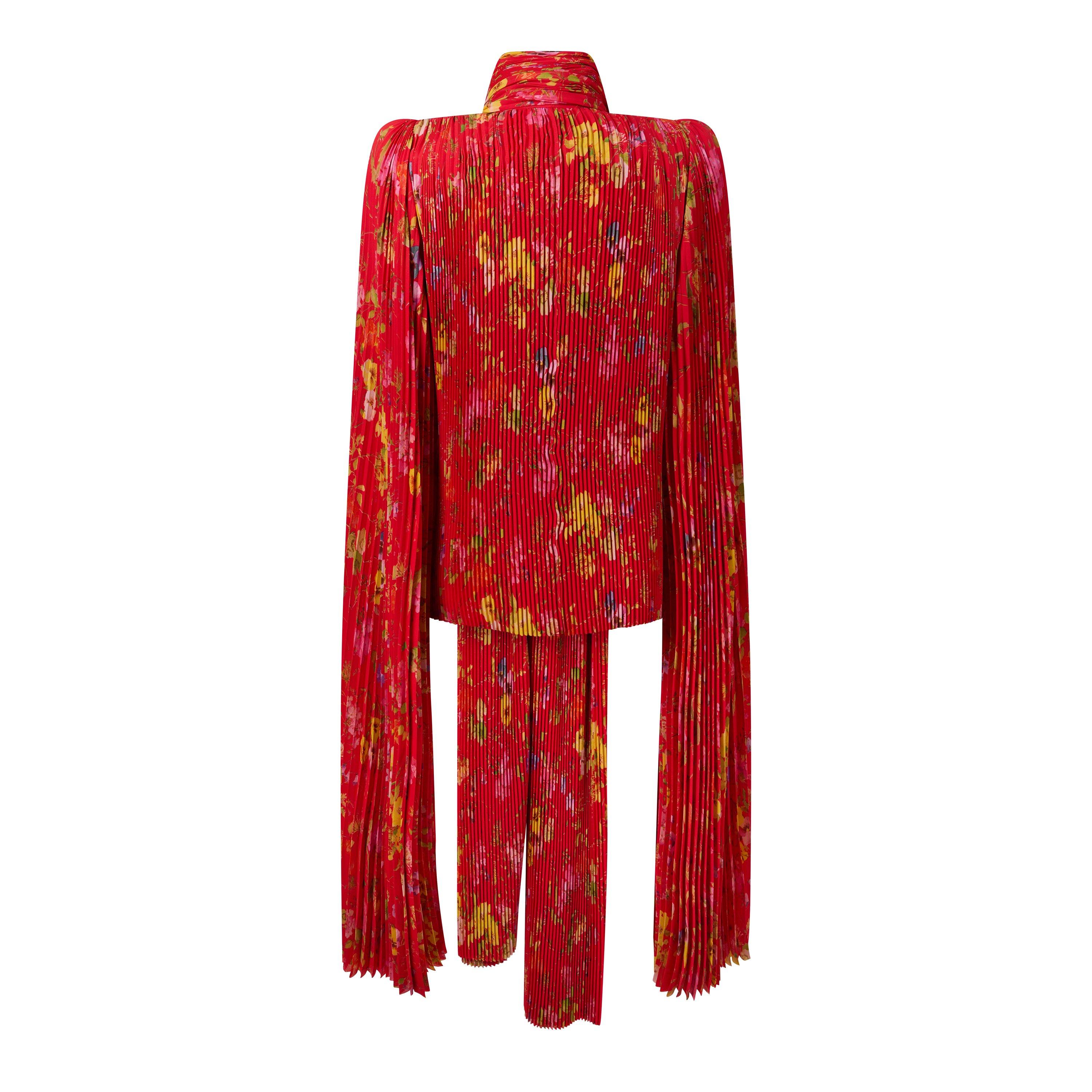 Red - Balenciaga - Women's Bal Floral Long-Sleeve Blouse - 2