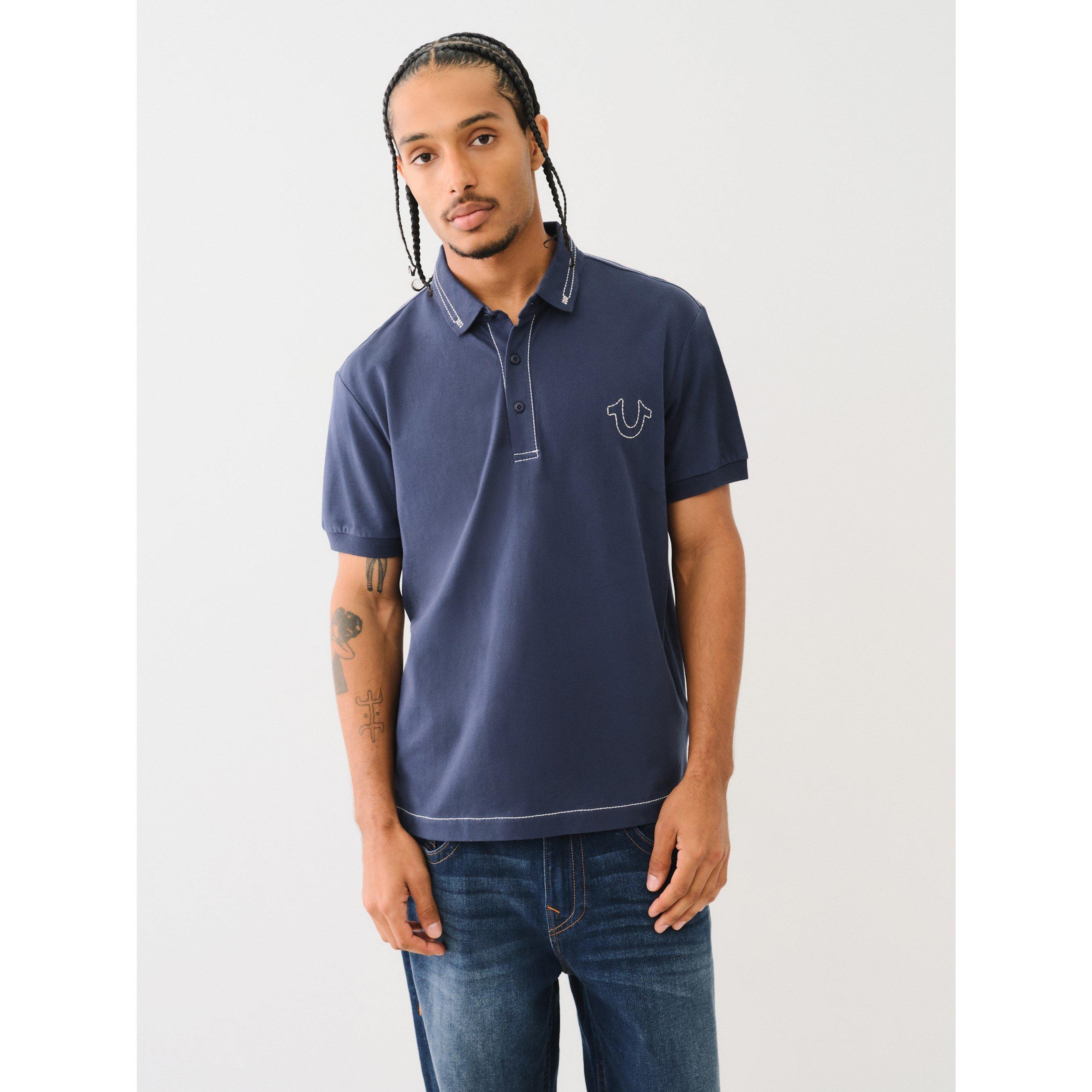 Dress Blue - True Religion - Big T Embroidered Polo Shirt - 1