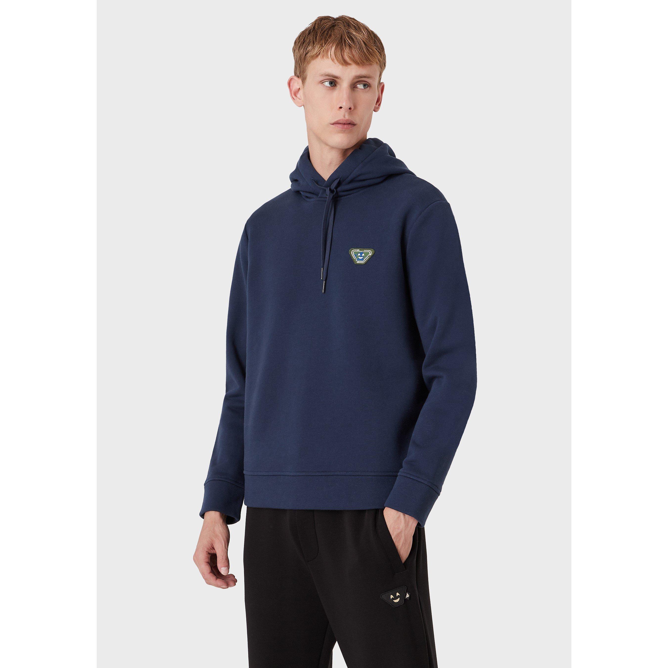 Royal Blue - Emporio Armani - Men's Log Patch Hoodie - 1