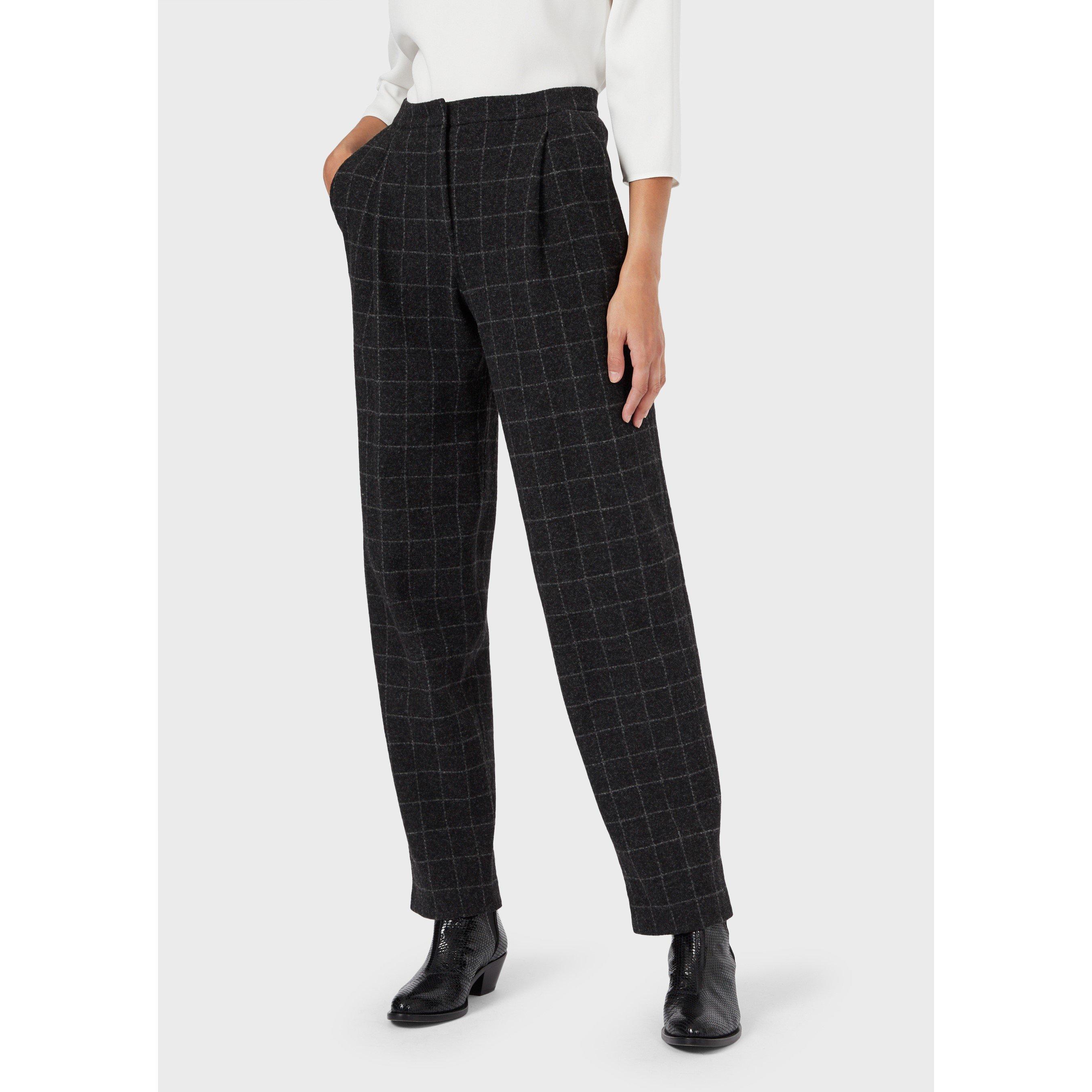 Dark Grey Multi - Emporio Armani - Women's Check Straight Leg Trousers - 1