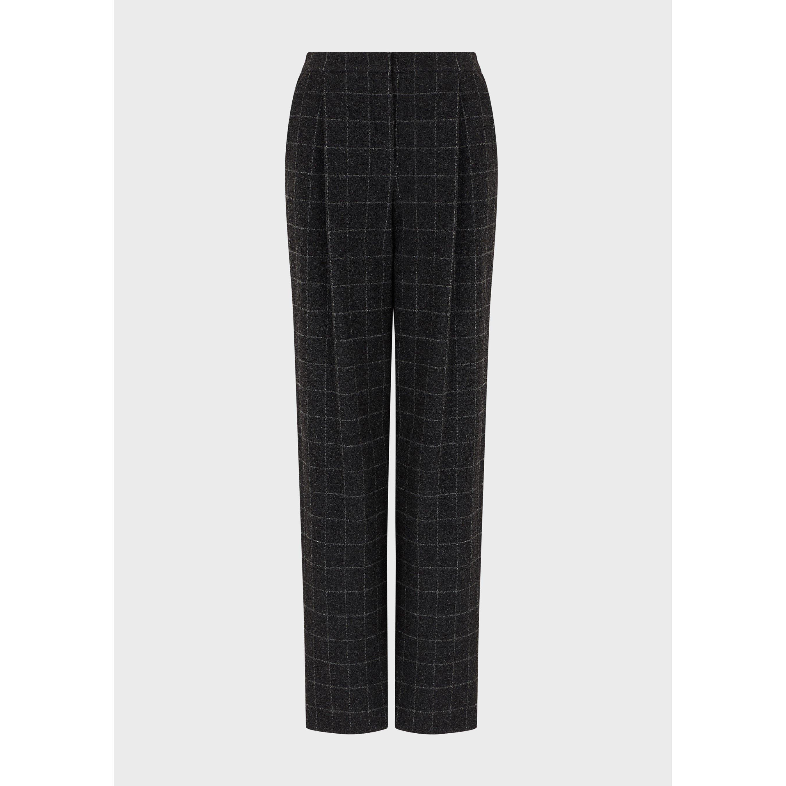 Dark Grey Multi - Emporio Armani - Women's Check Straight Leg Trousers - 4
