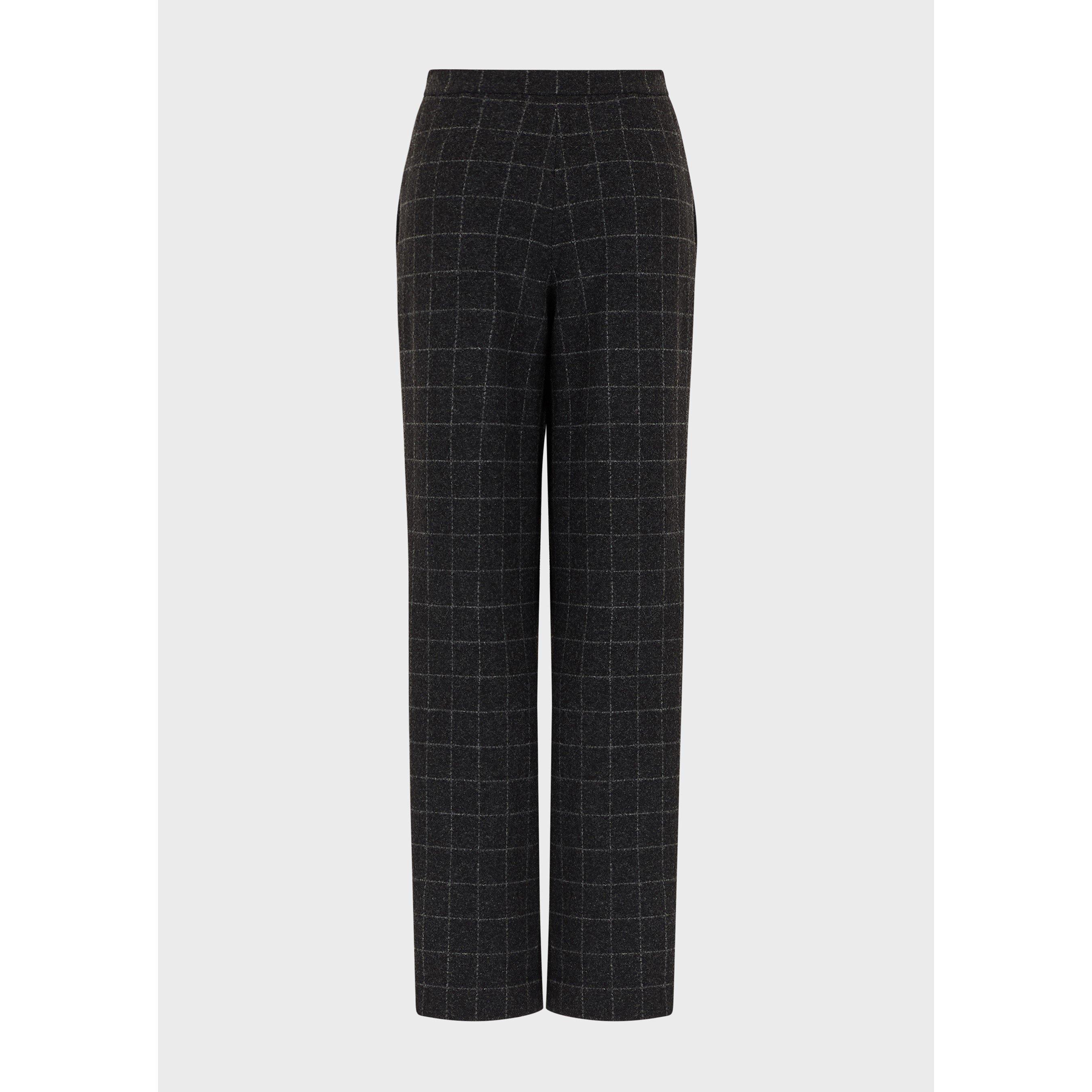 Dark Grey Multi - Emporio Armani - Women's Check Straight Leg Trousers - 5