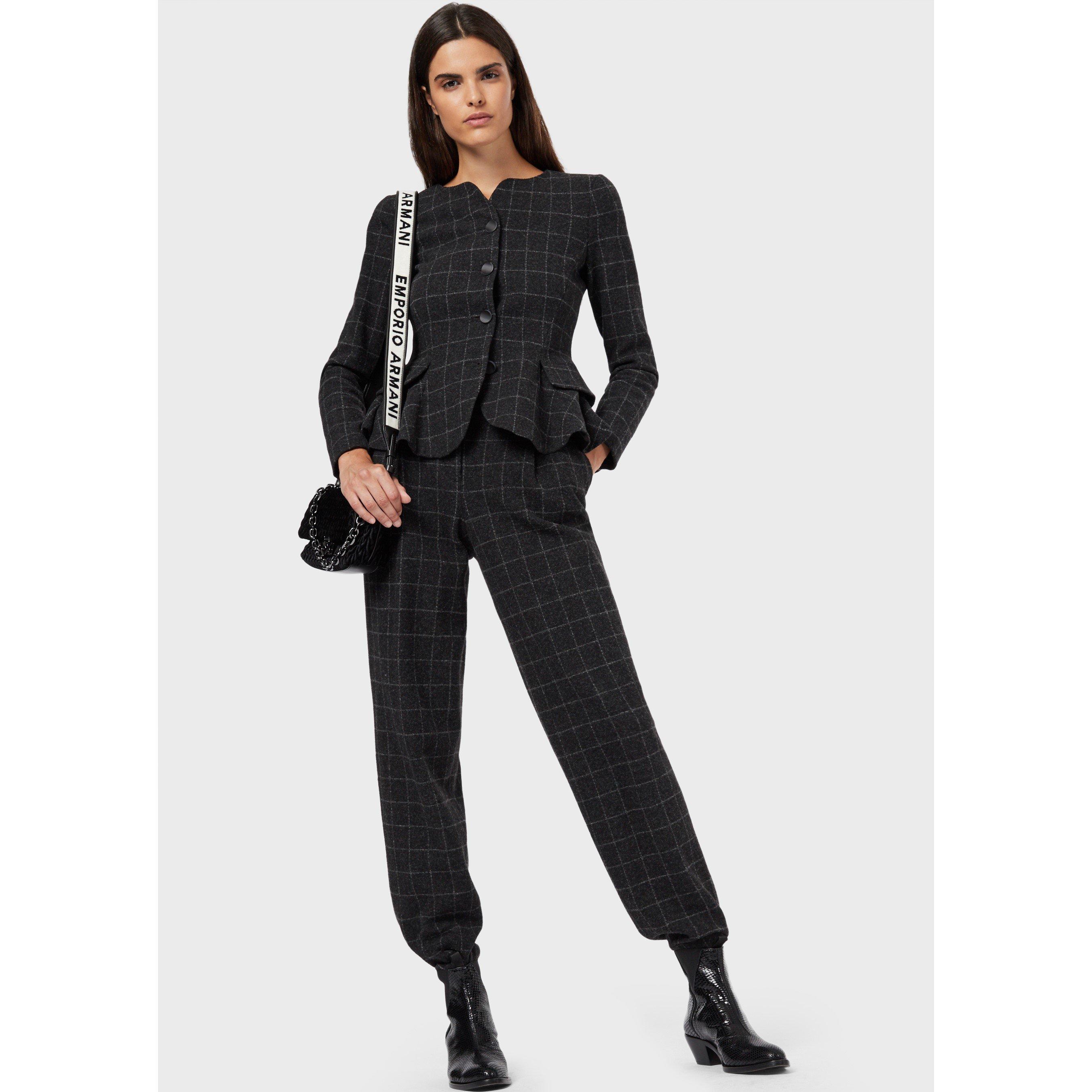 Dark Grey Multi - Emporio Armani - Women's Check Straight Leg Trousers - 2