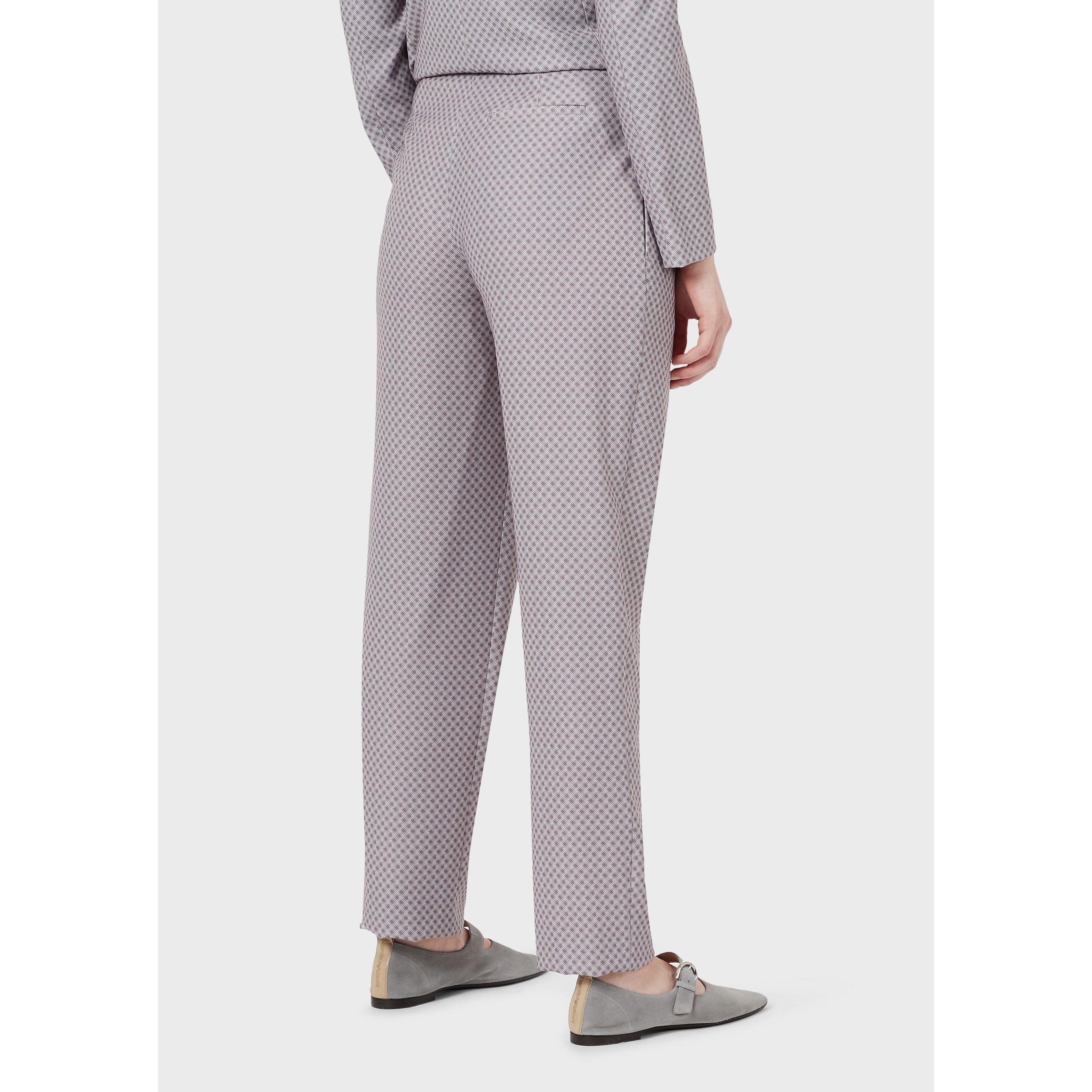 Grey Check - Emporio Armani - Women's Pleated Straight Leg Trouser - 3