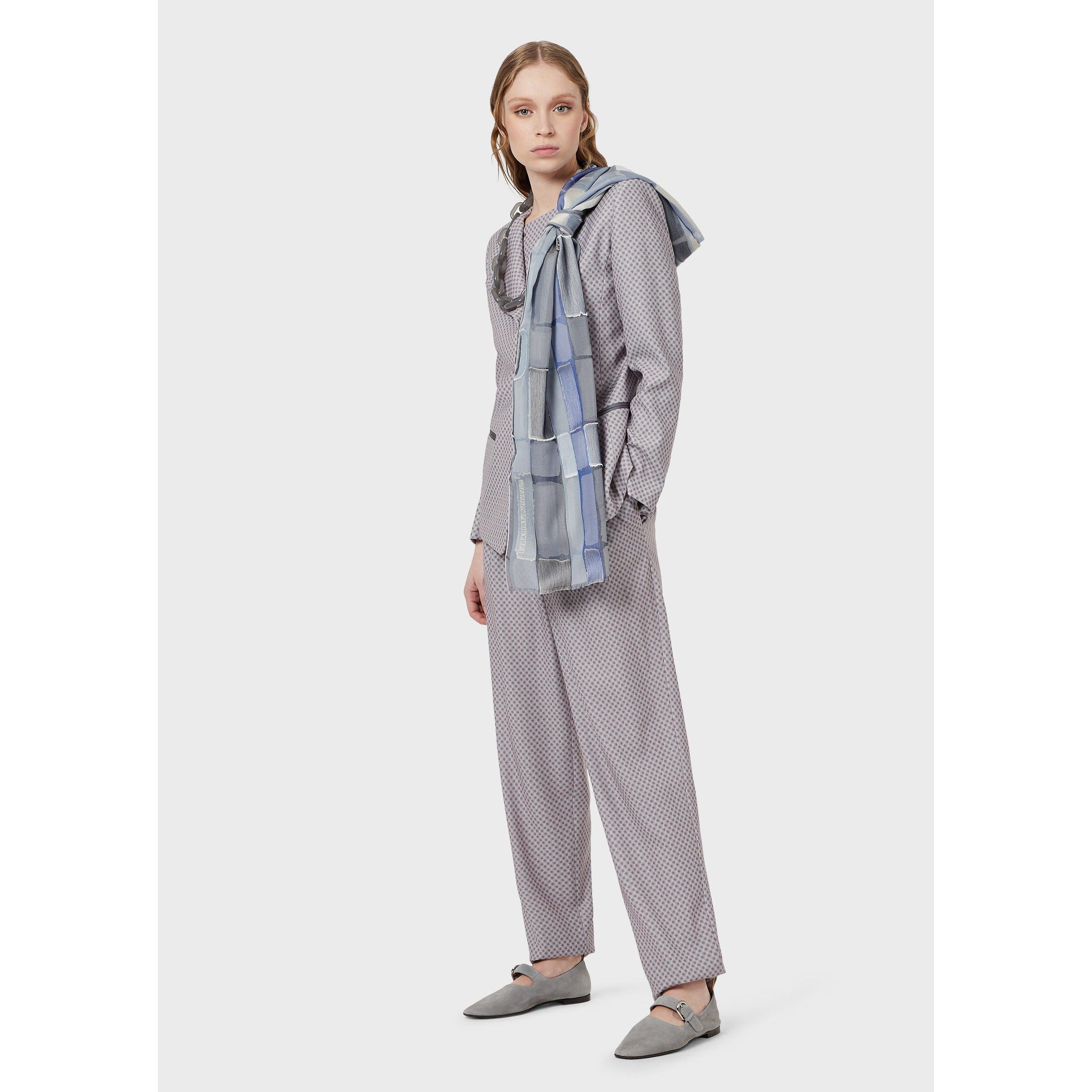 Grey Check - Emporio Armani - Women's Pleated Straight Leg Trouser - 4