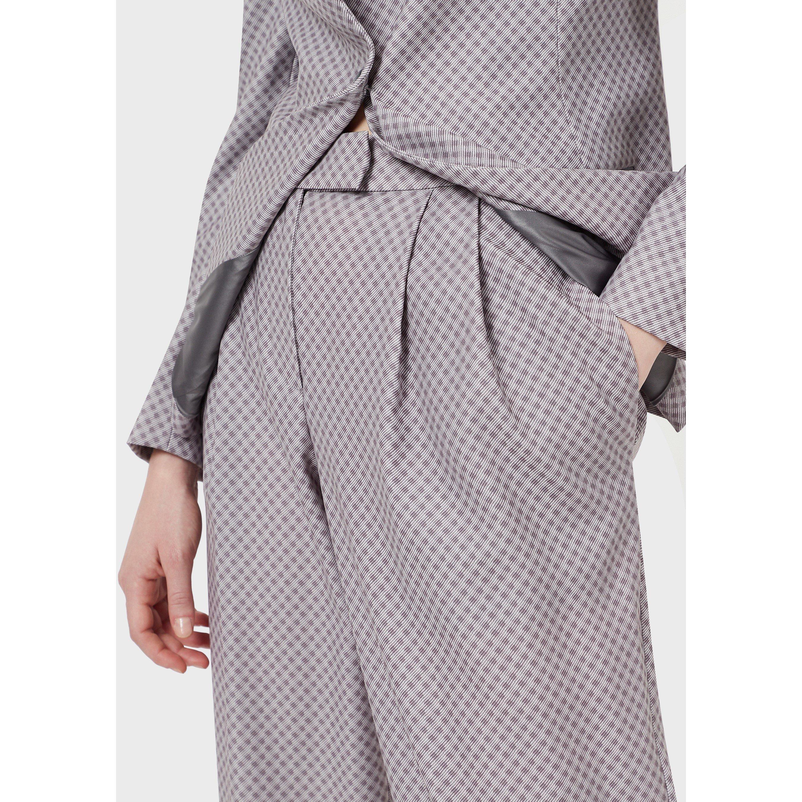 Grey Check - Emporio Armani - Women's Pleated Straight Leg Trouser - 5
