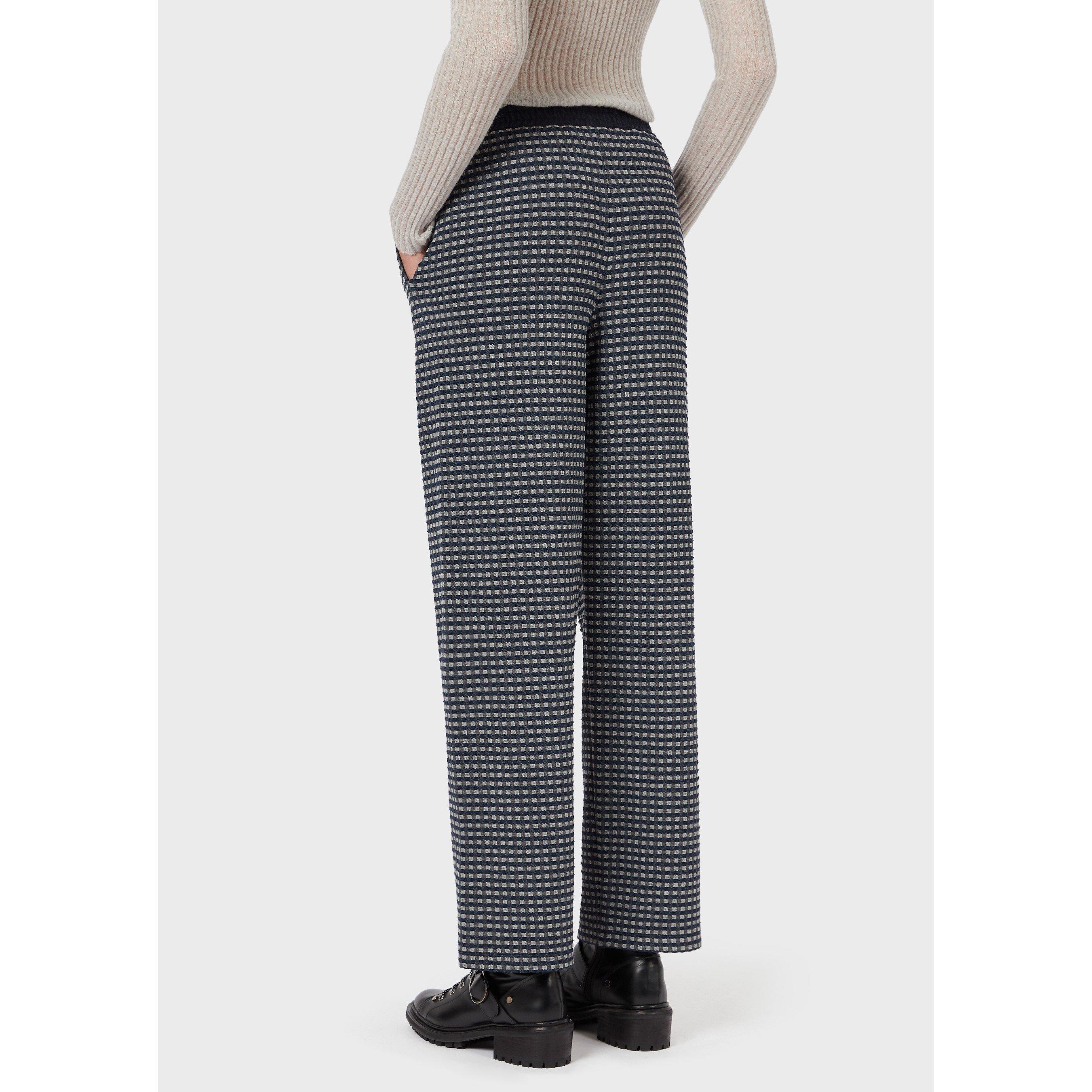 B/W Multi - Emporio Armani - Women's Patterned Straight Leg Trousers - 3