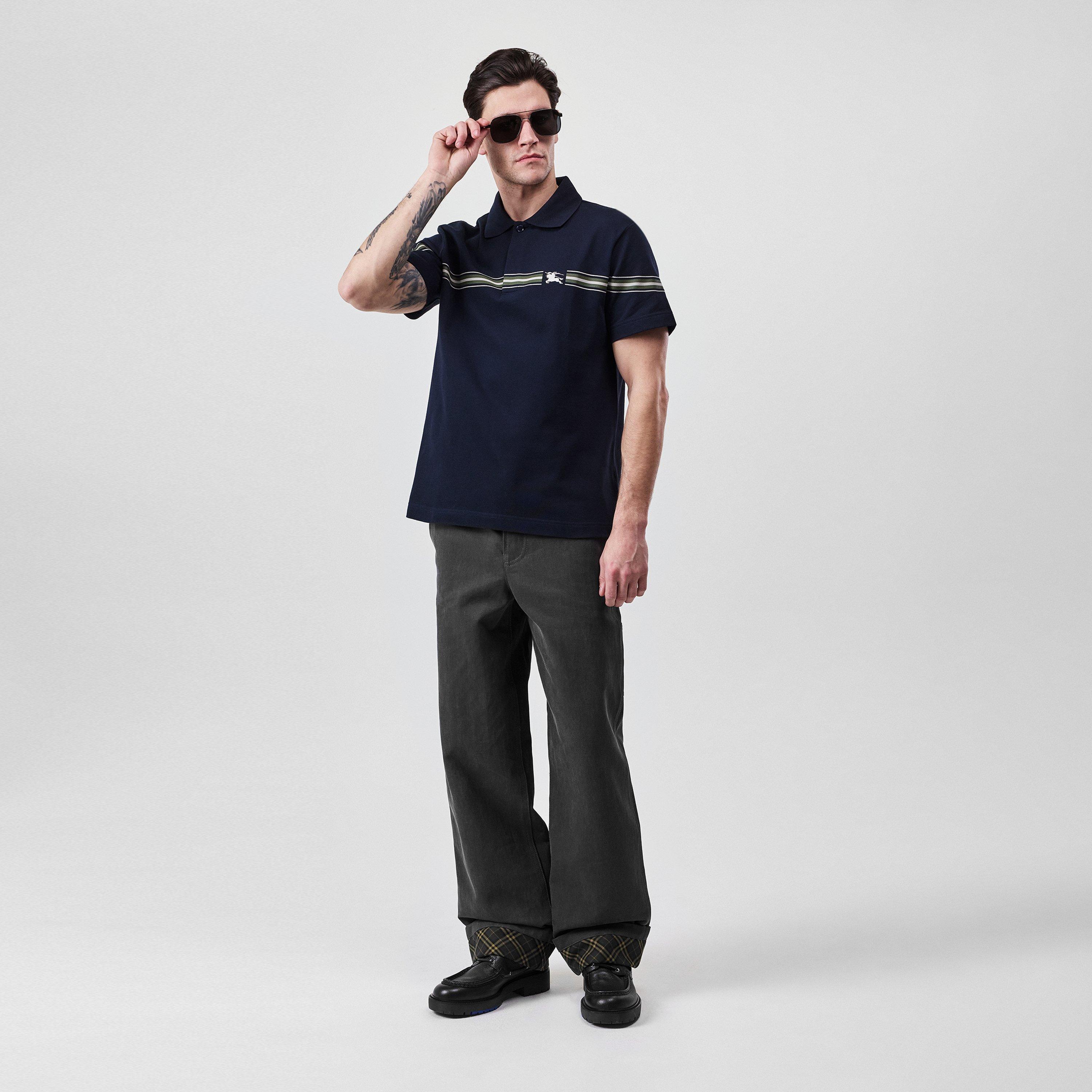 Navy - Burberry - Ekd Stripe Polo Shirt - 4