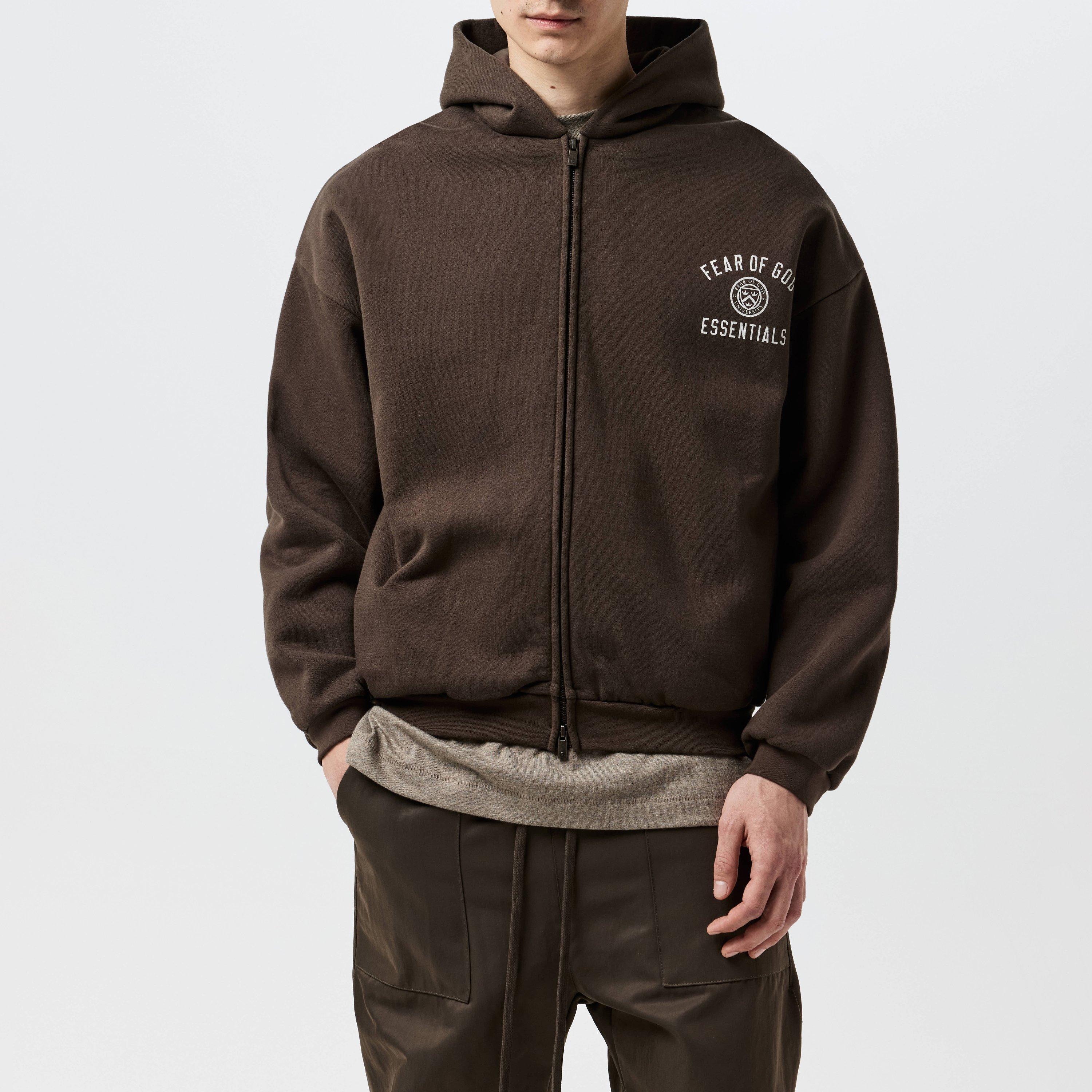 Brown - Fear Of God Essentials - Men's Logo Print Zip Hoodie - 3