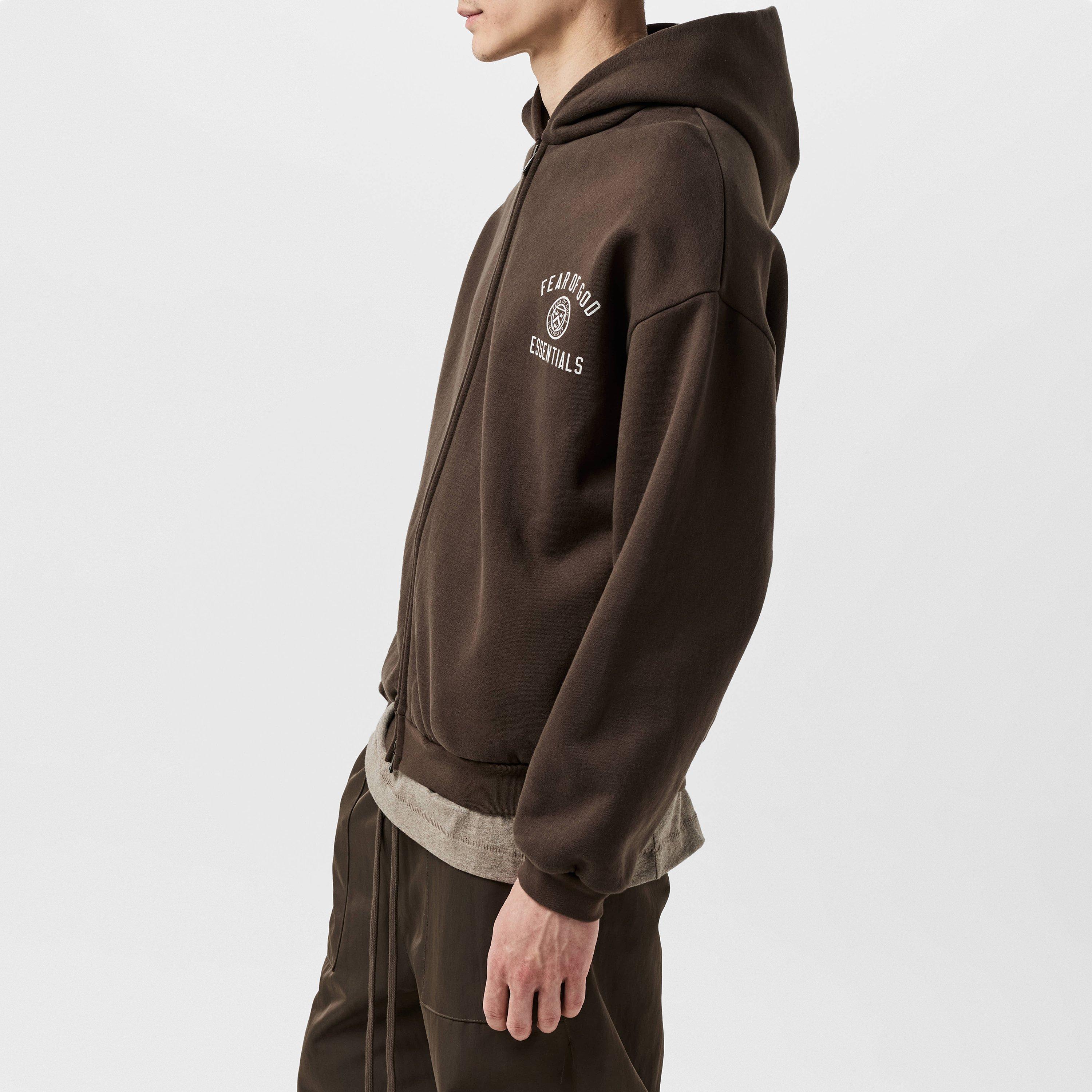 Brown - Fear Of God Essentials - Men's Logo Print Zip Hoodie - 5
