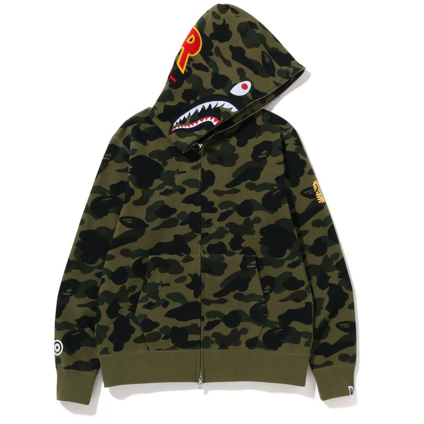 Green Camo - A Bathing Ape - Men's Shark Zip Hoodie - 5