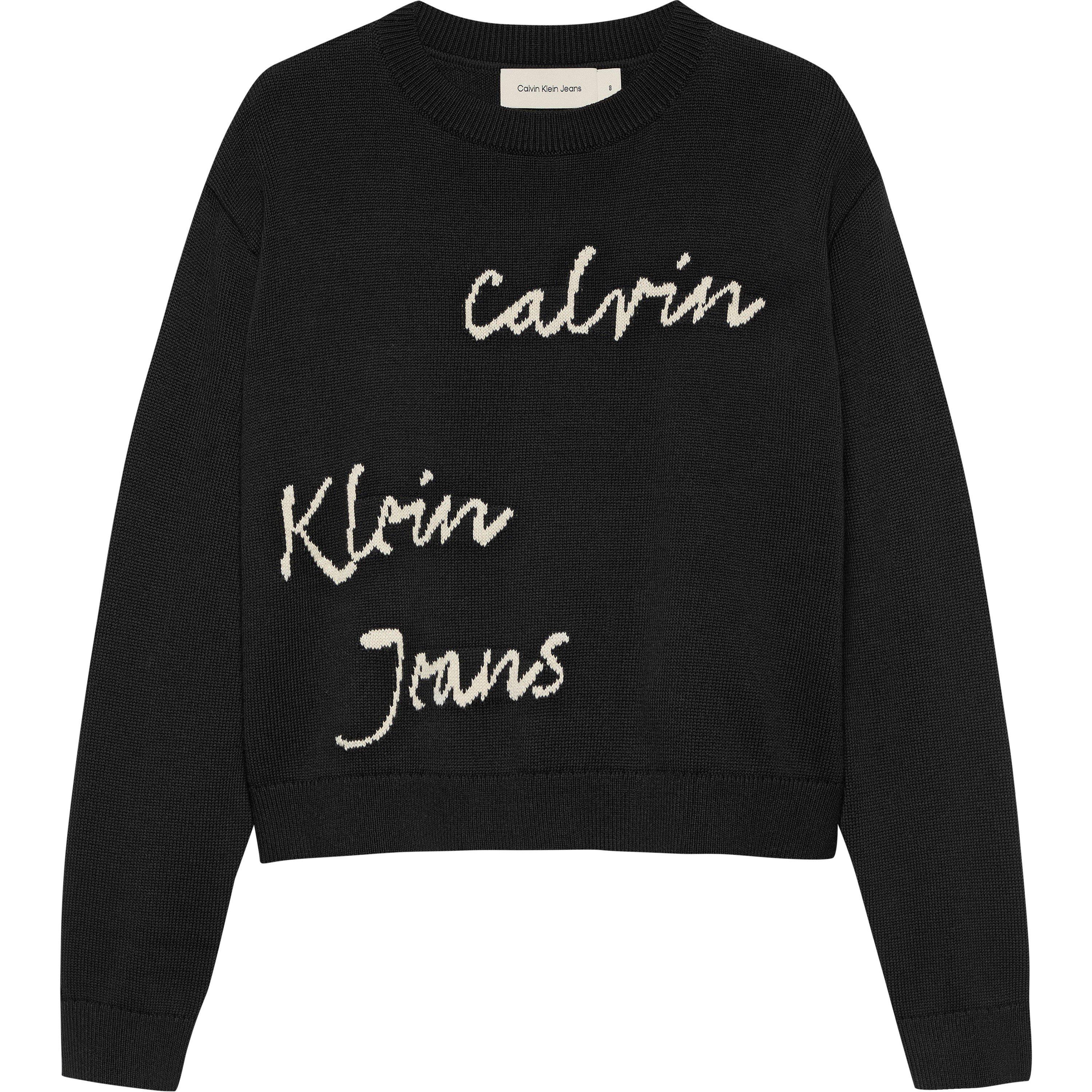 CK Black BEH - Calvin Klein Jeans - Kids' Handwriting Logo Relaxed Fit Crew Sweatshirt