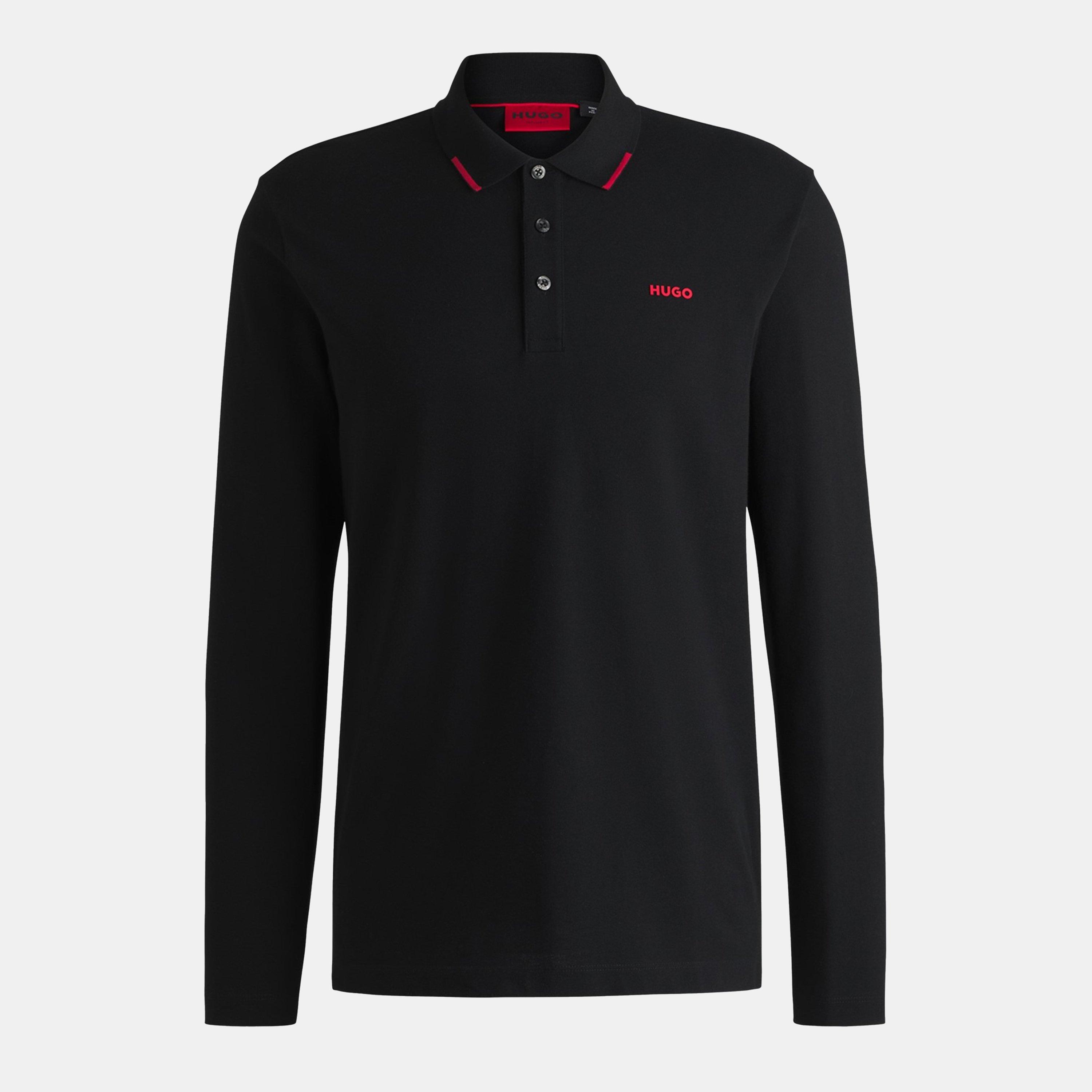 Black 001 - Hugo - Men's Derrikos Long-Sleeve Polo Shirt - 1