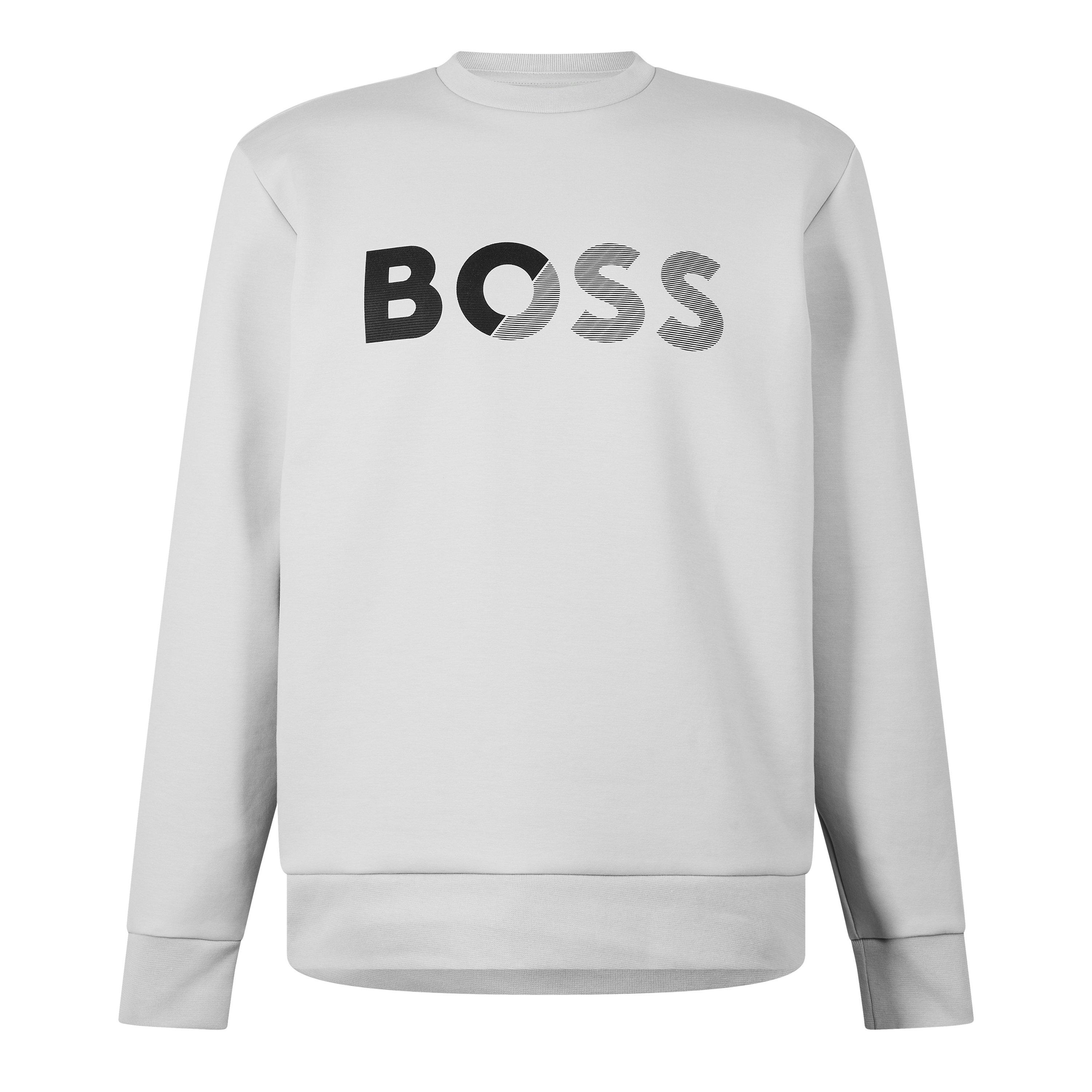 Lt Pas Grey 054 - Boss - Men's Salbo Logo Cotton Long Sleeve Crew Sweatshirt - 1