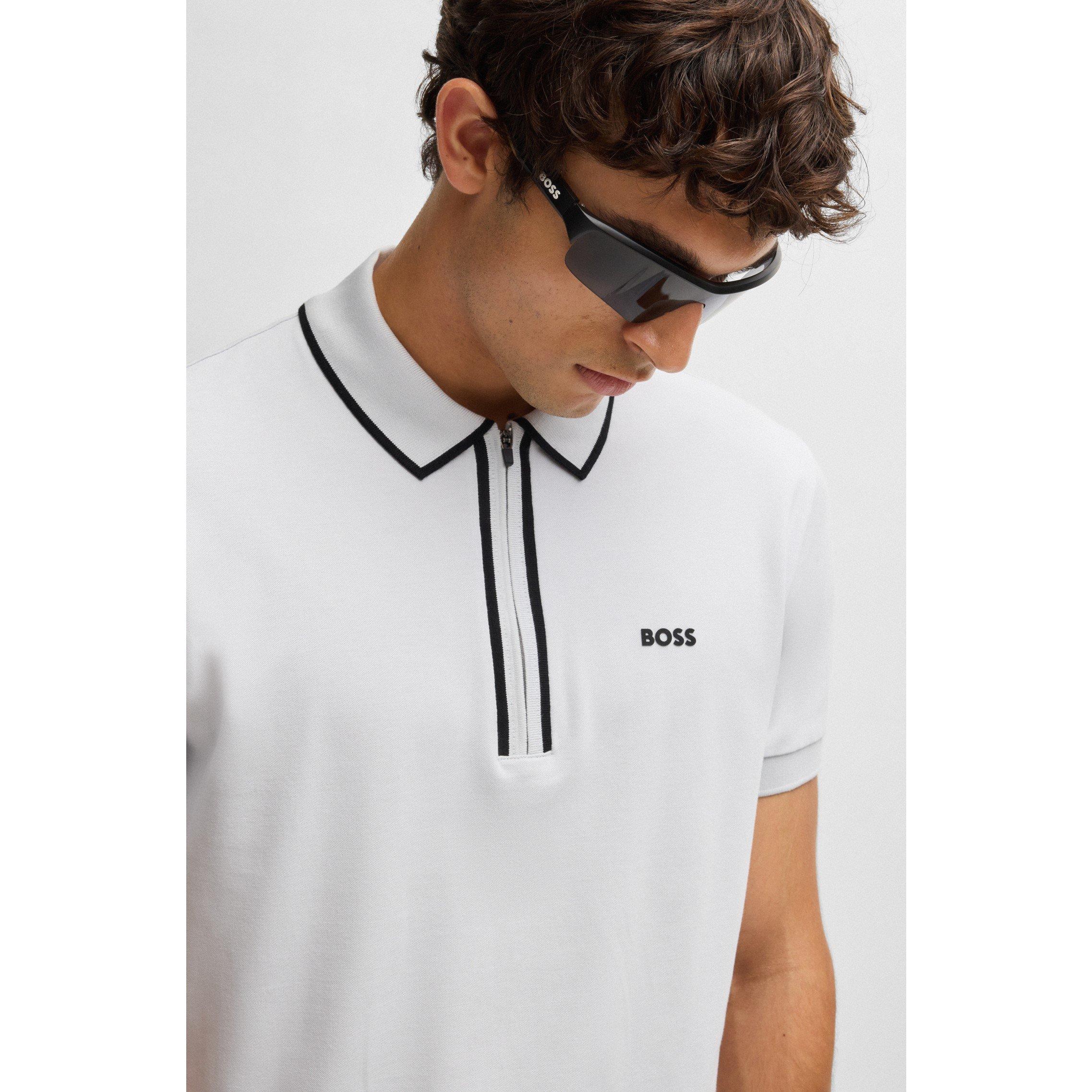 Lt Pas Grey 054 - Boss - Men's Philix Quarter Zip Cotton Short Sleeve Polo Shirt - 2