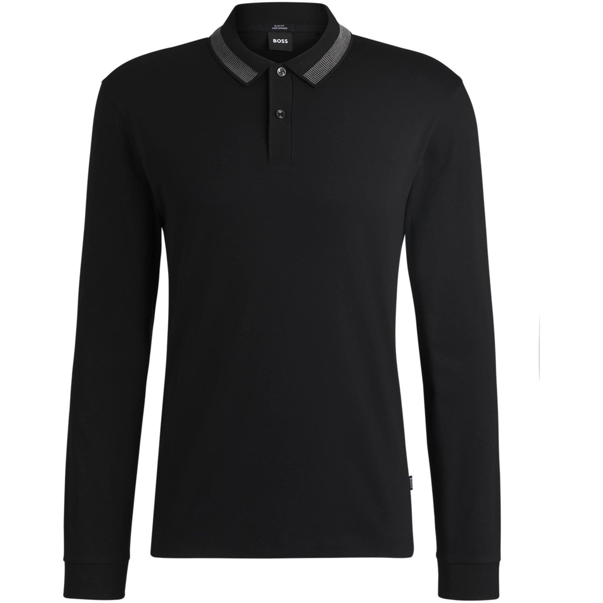 Black 001 - Boss - Men's H-Pleins 199 Black Long Sleeve Polo Shirt