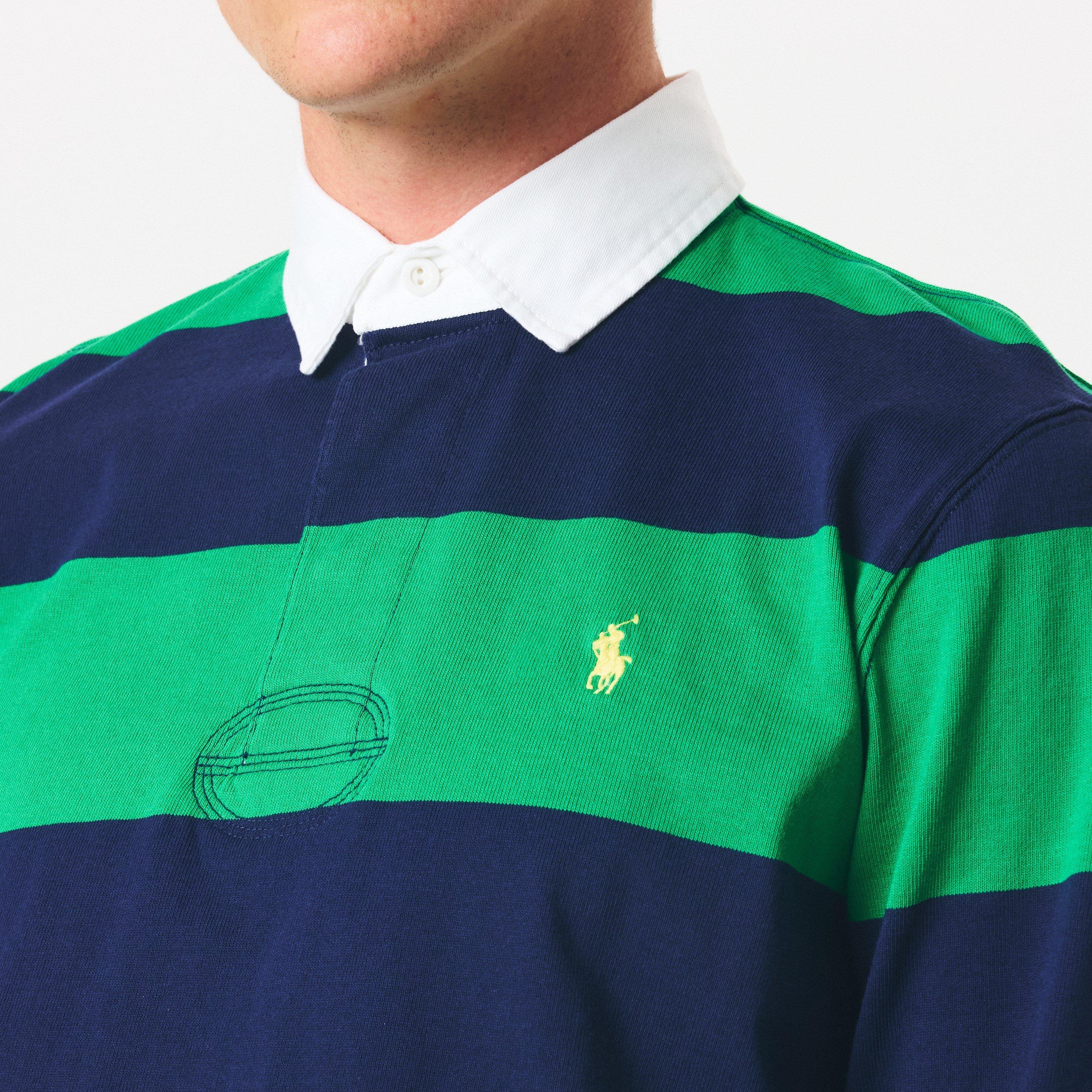 Green/Navy - Polo Ralph Lauren - Men's Stripe Rugby Polo Shirt - 5