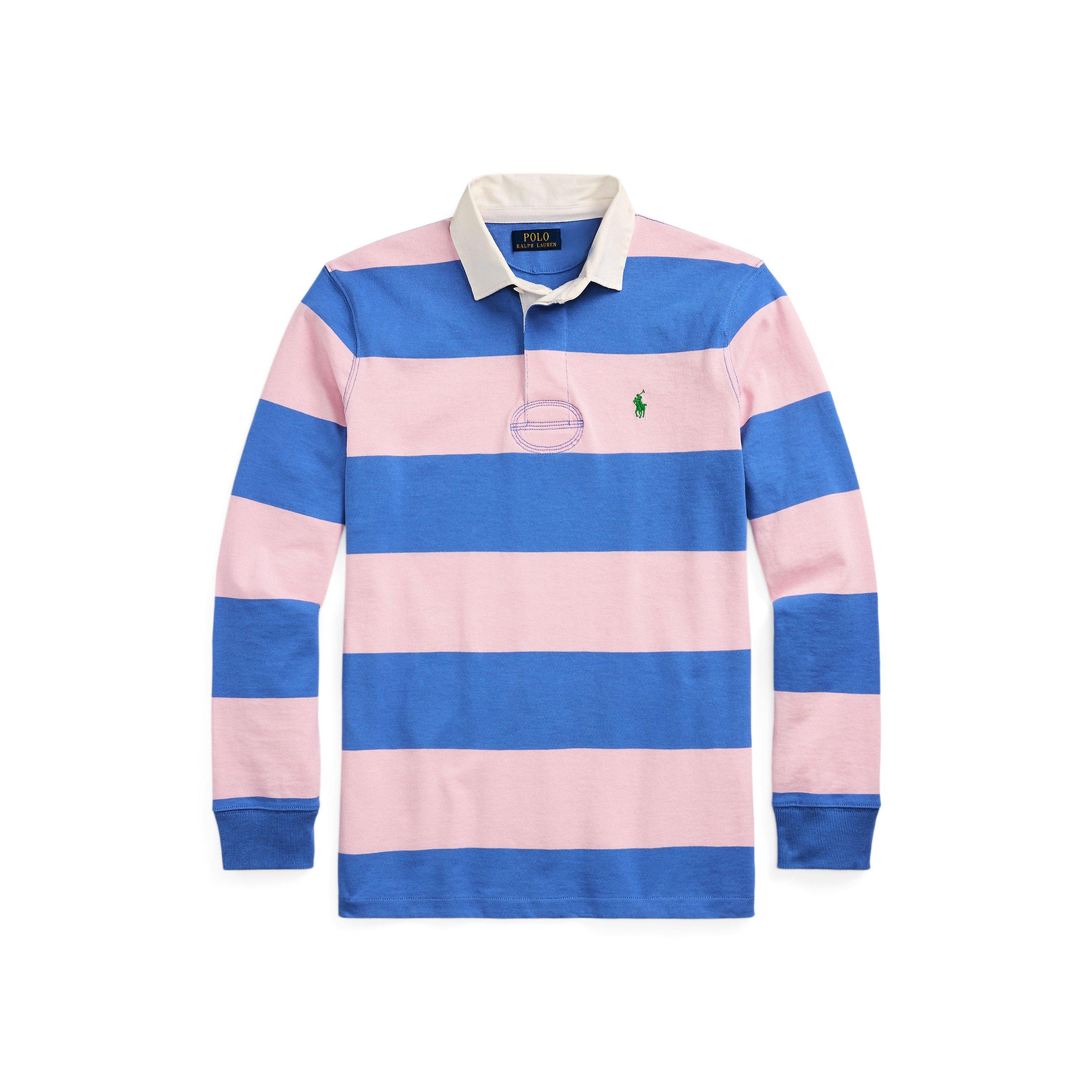 Polo Ralph Lauren Men's Stripe Rugby Shirt - Pink/Blue - Size 2XL