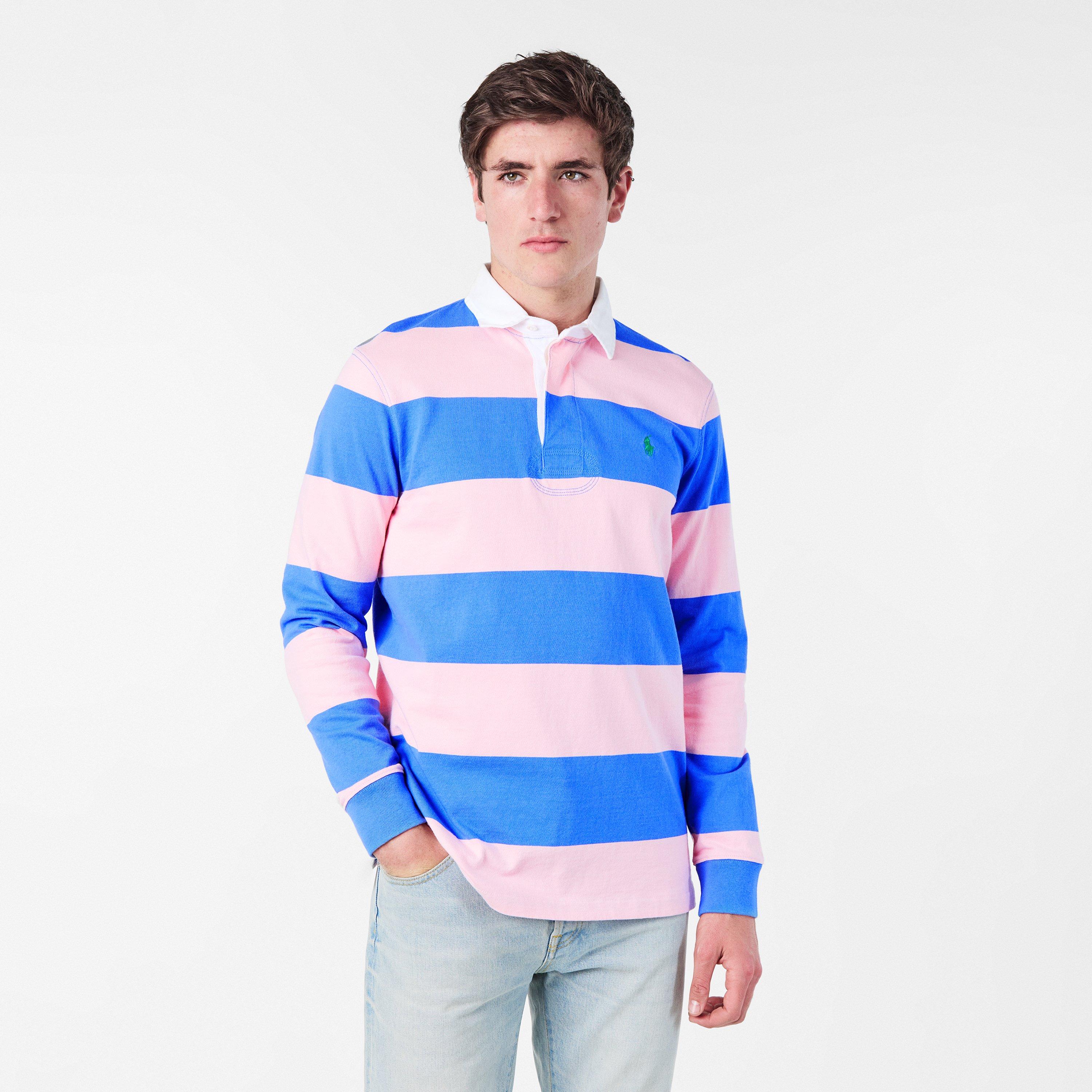 Pink/Blue - Polo Ralph Lauren - Men's Stripe Rugby Polo Shirt - 3