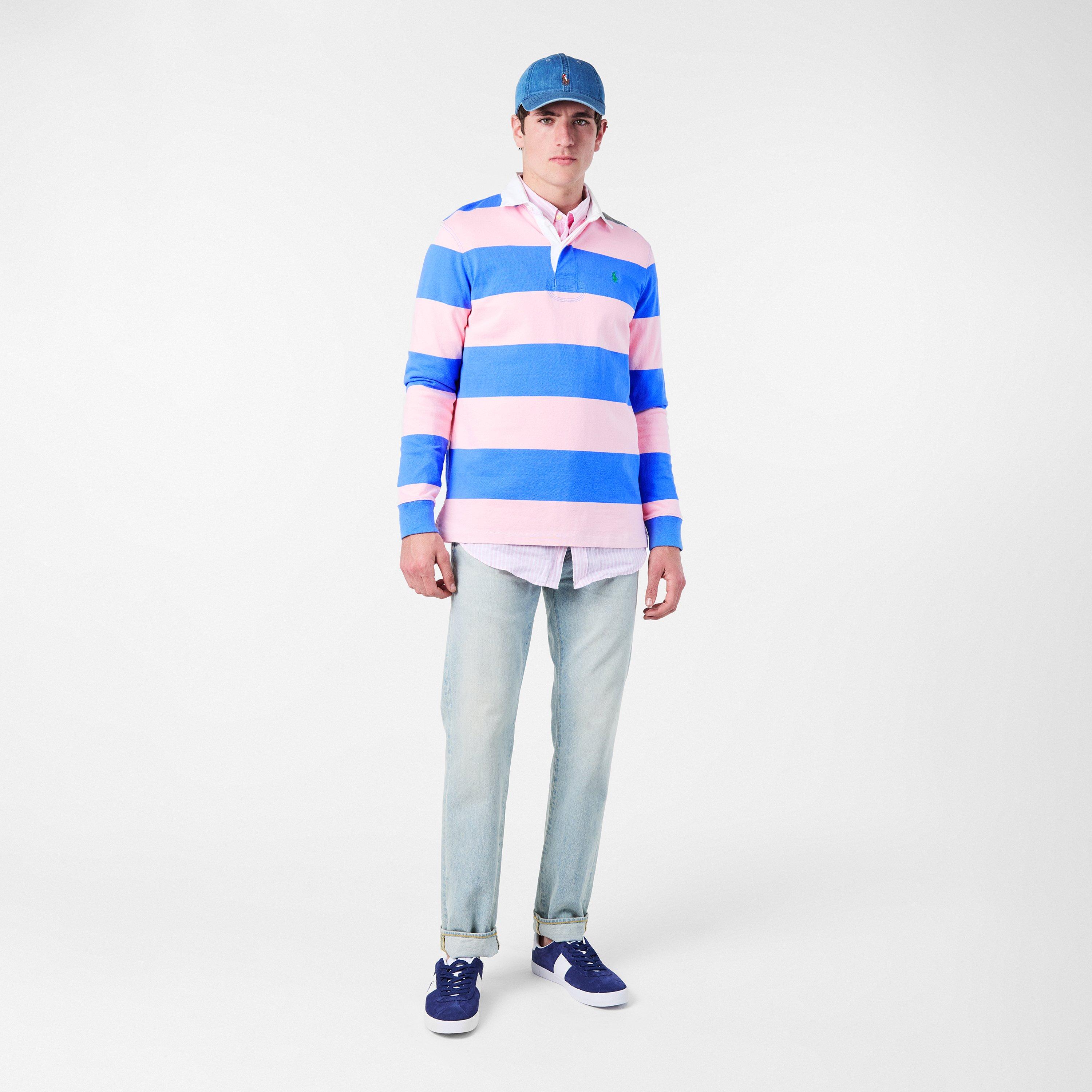 Pink/Blue - Polo Ralph Lauren - Men's Stripe Rugby Polo Shirt - 6