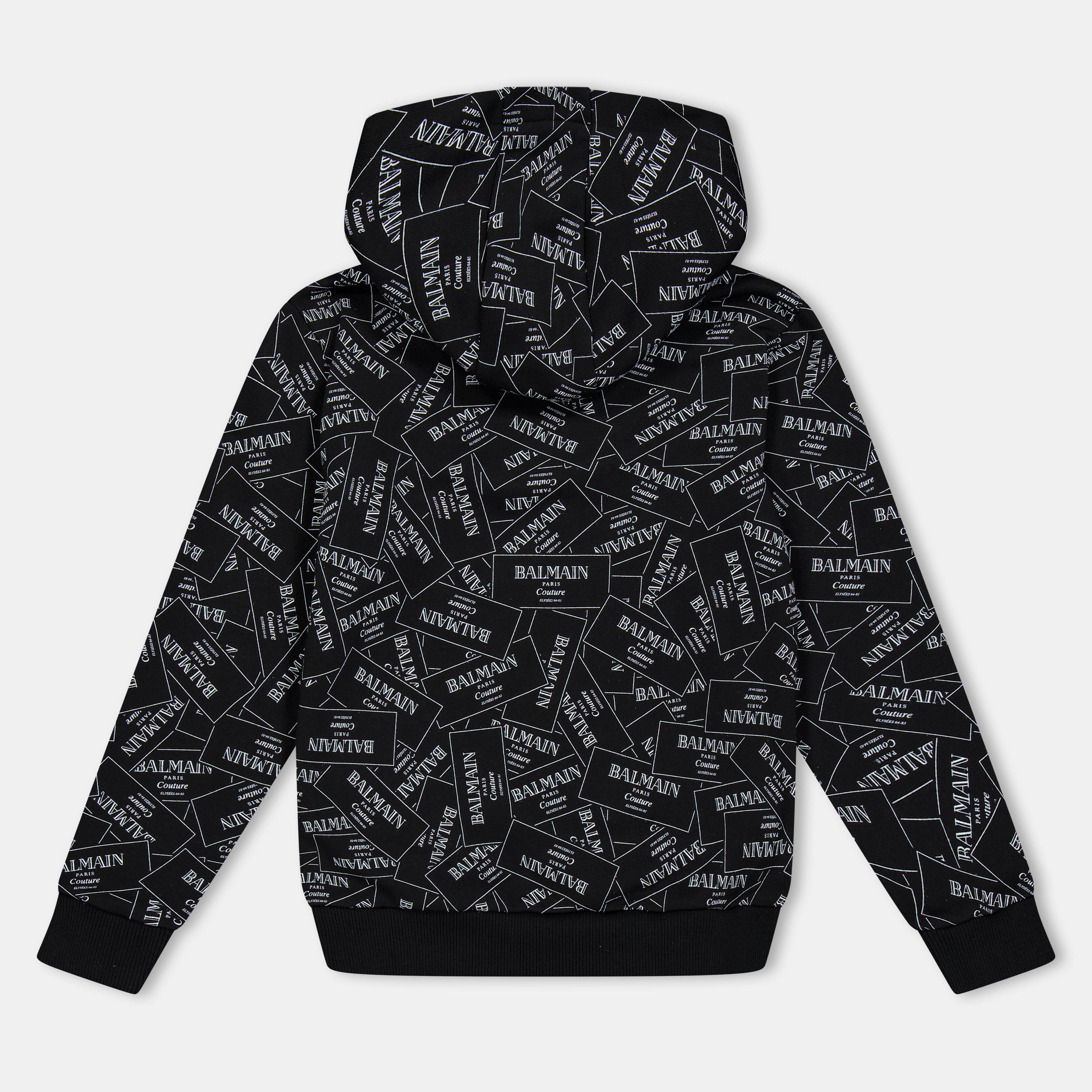 Black 930BC - Balmain - Unisex Kids' All Print Logo Pull Over Hoodie - 2