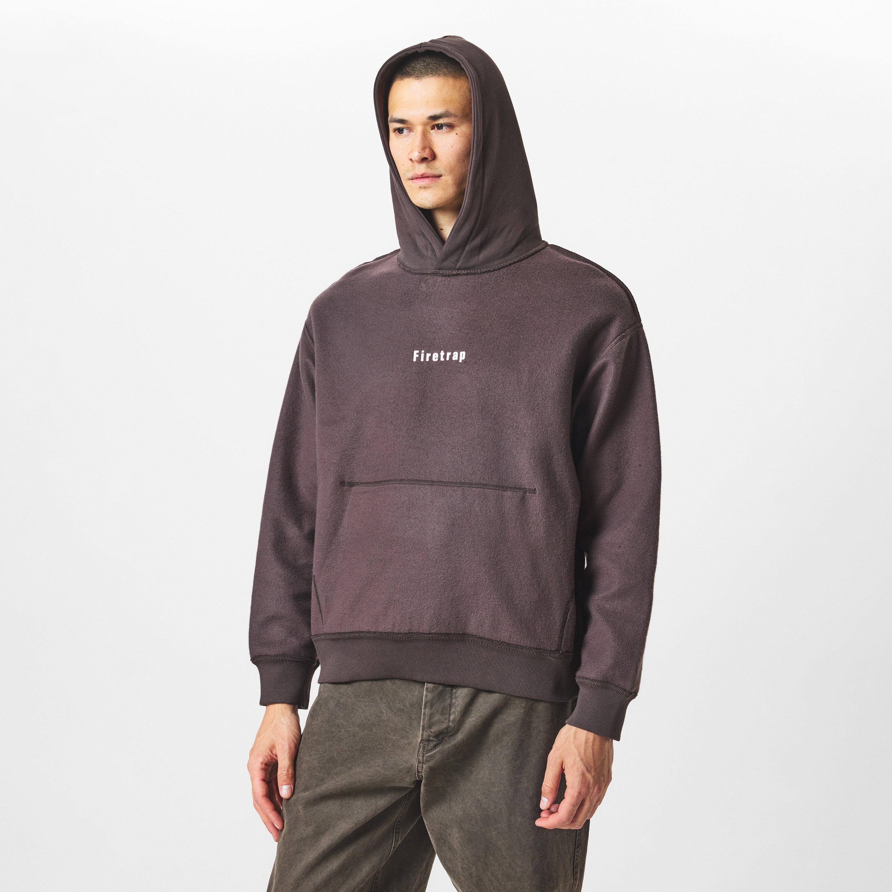 Marron - Firetrap - Reverse Fleece Hoodie Mens - 3