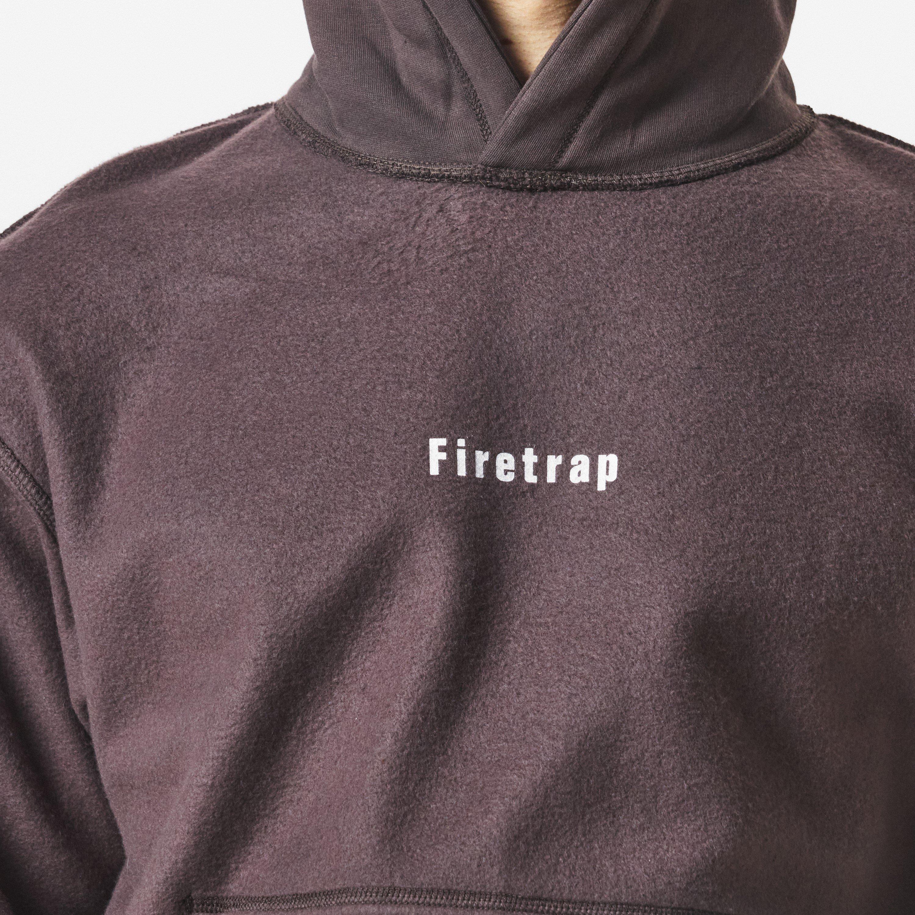 Marron - Firetrap - Reverse Fleece Hoodie Mens - 5