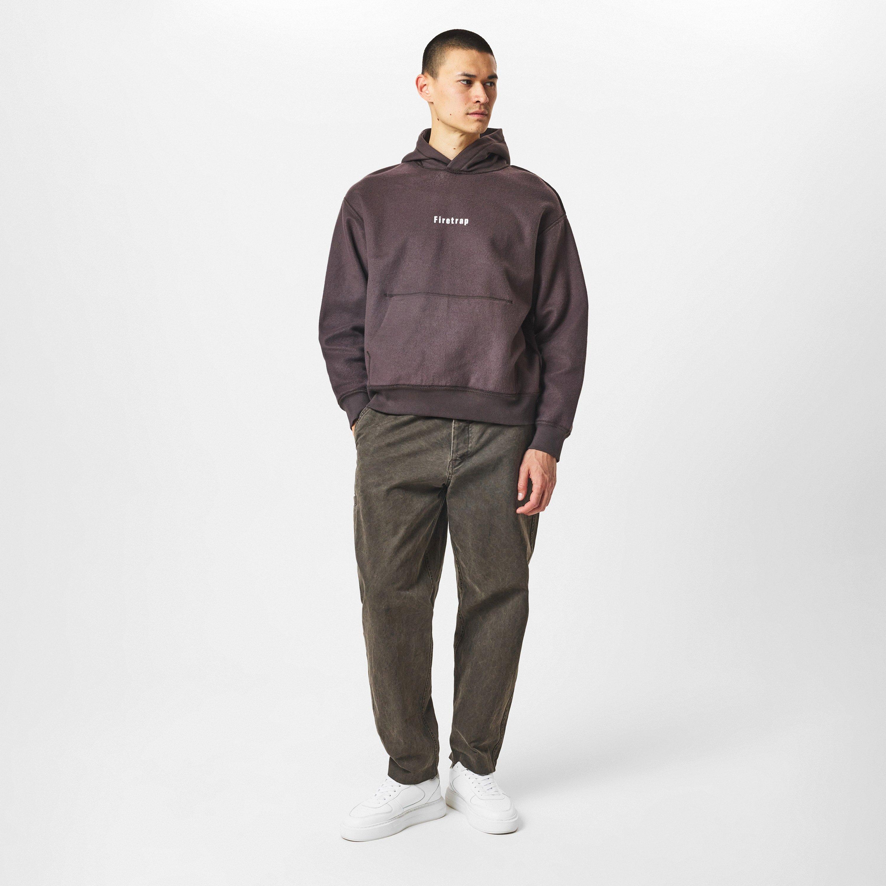 Marron - Firetrap - Reverse Fleece Hoodie Mens - 6