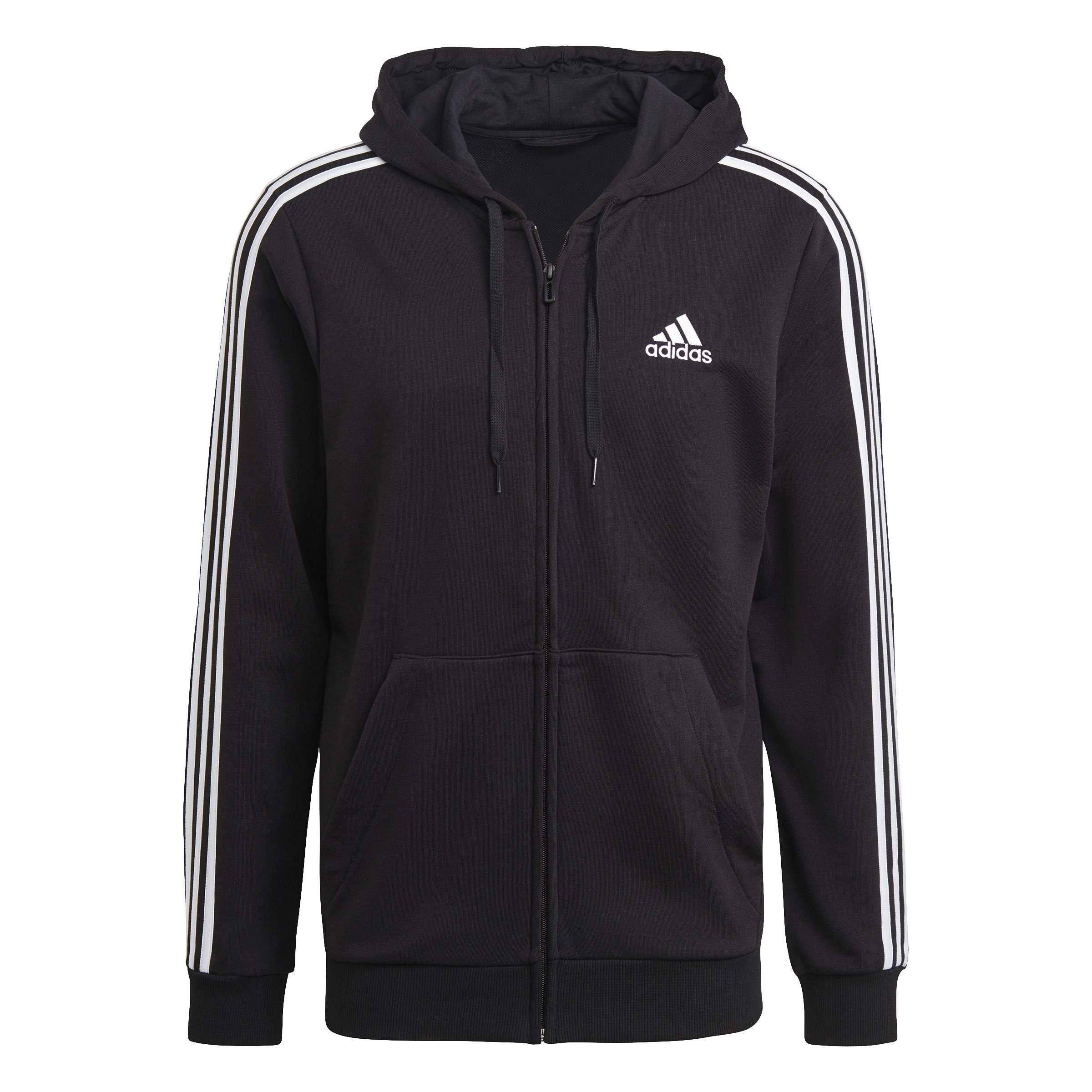 Black - adidas - Men's French Terry 3-Stripe Full-Zip Hoodie